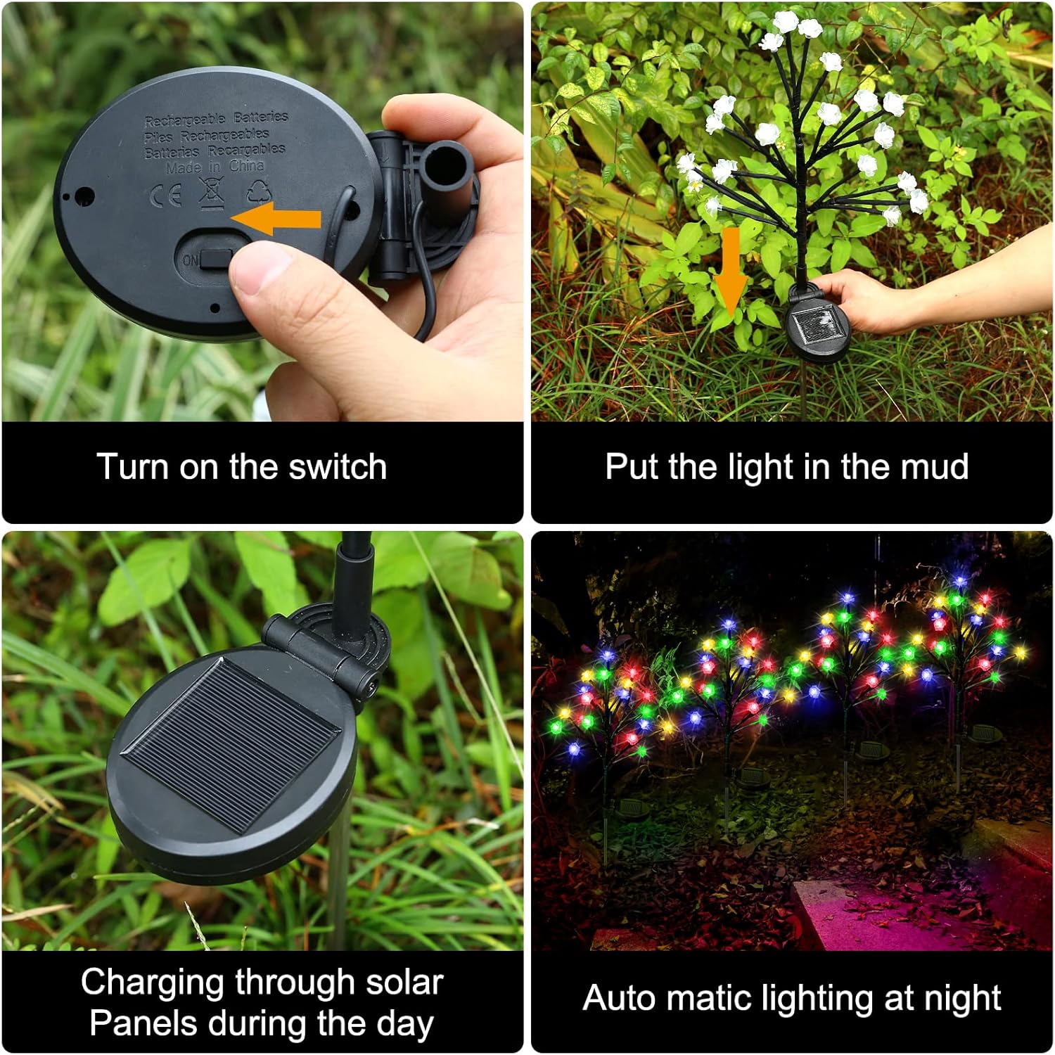 Solar Garden Lights Decorative, Solar Outdoor Lights Waterproof 4Pack,80Led Rose Solar Flower Lights Garden Decor, Solar Lights for Outside Yard,Patio,Christmas Decorations Gardening Gifts