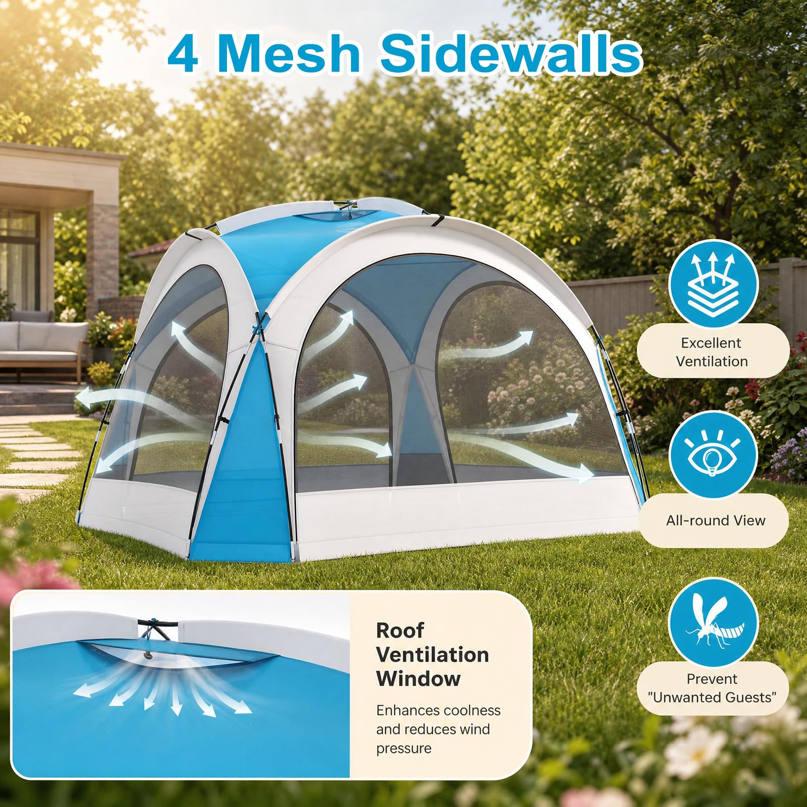 GOPLUS Tienda de Playa para 6-8 Personas (344 x 344 x 230 cm,Azul)