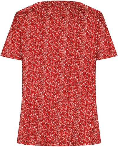 Miniatura 3 de Camisas para mujer, camiseta casual de manga corta, color liso, cuello en V, blusa de verano con estampado elegante, camiseta holgada 2024