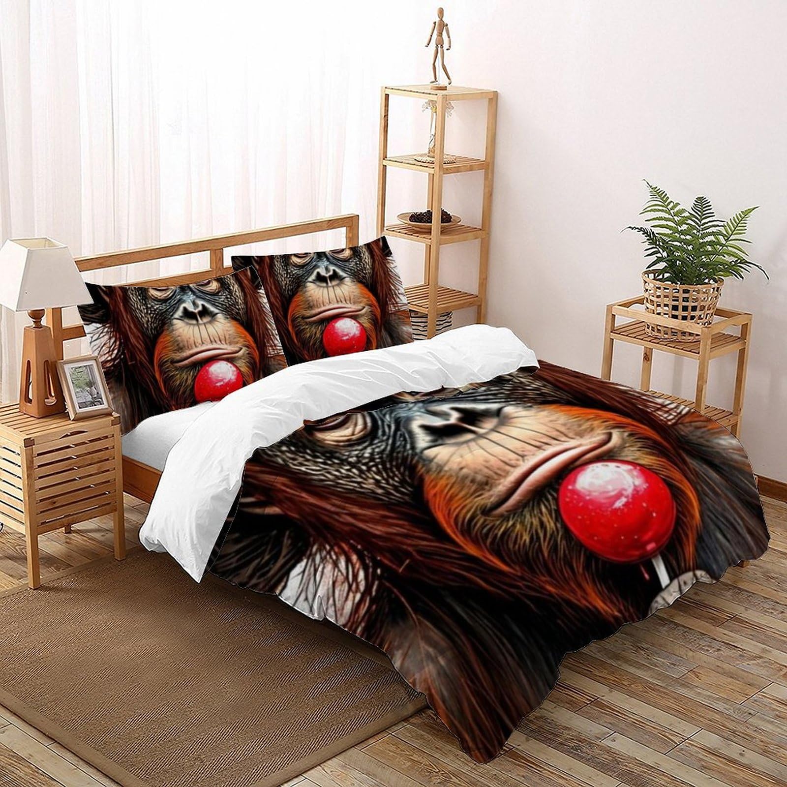 Housse de couette Super King 260x220cm animaux imprimé 3D en microfibre avec 2 taies