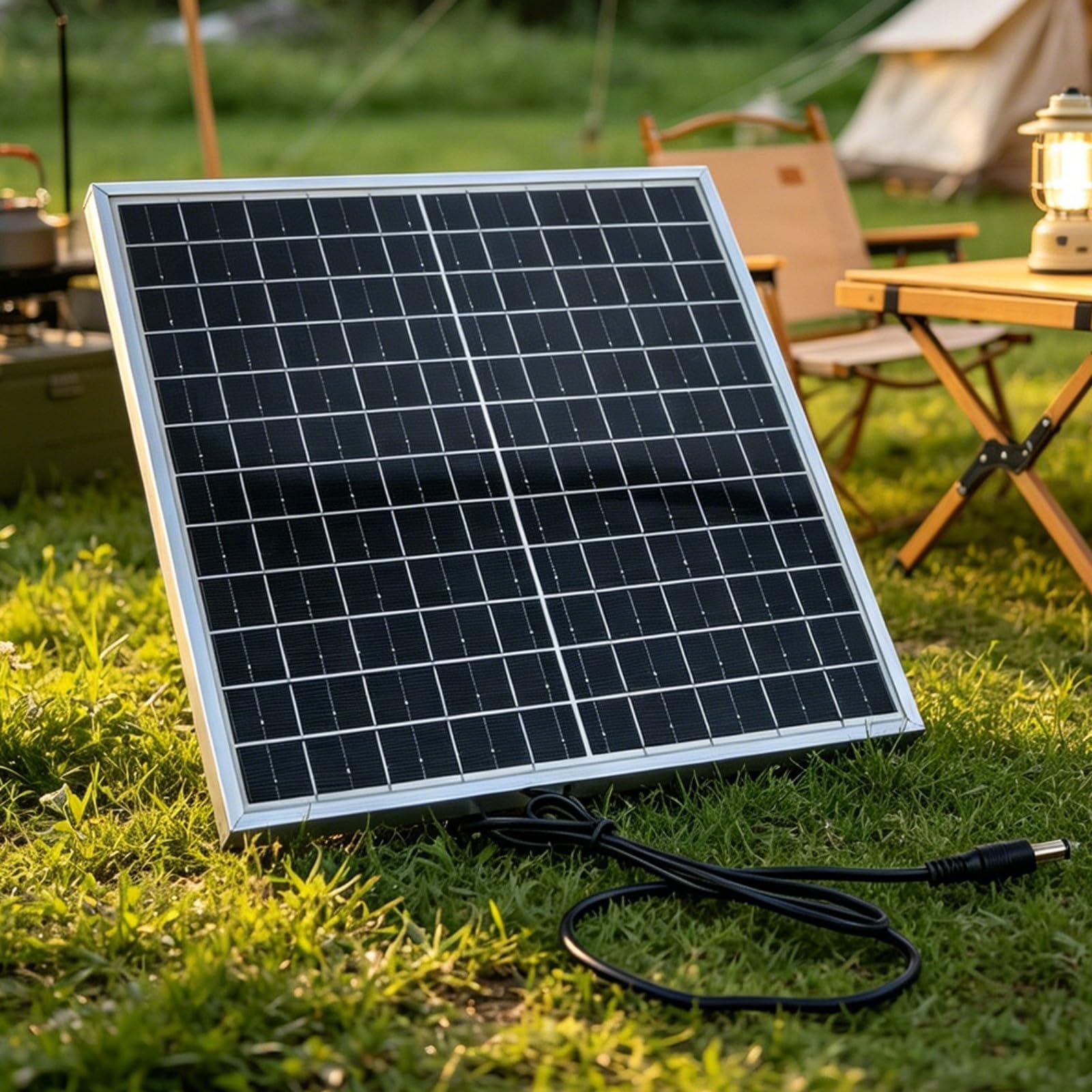 Panneau solaire monocristallin 12 W étanche IP65, compact 235 x 225 mm avec prise CC pour extérieur, camping-car et courant de secours (100 A)