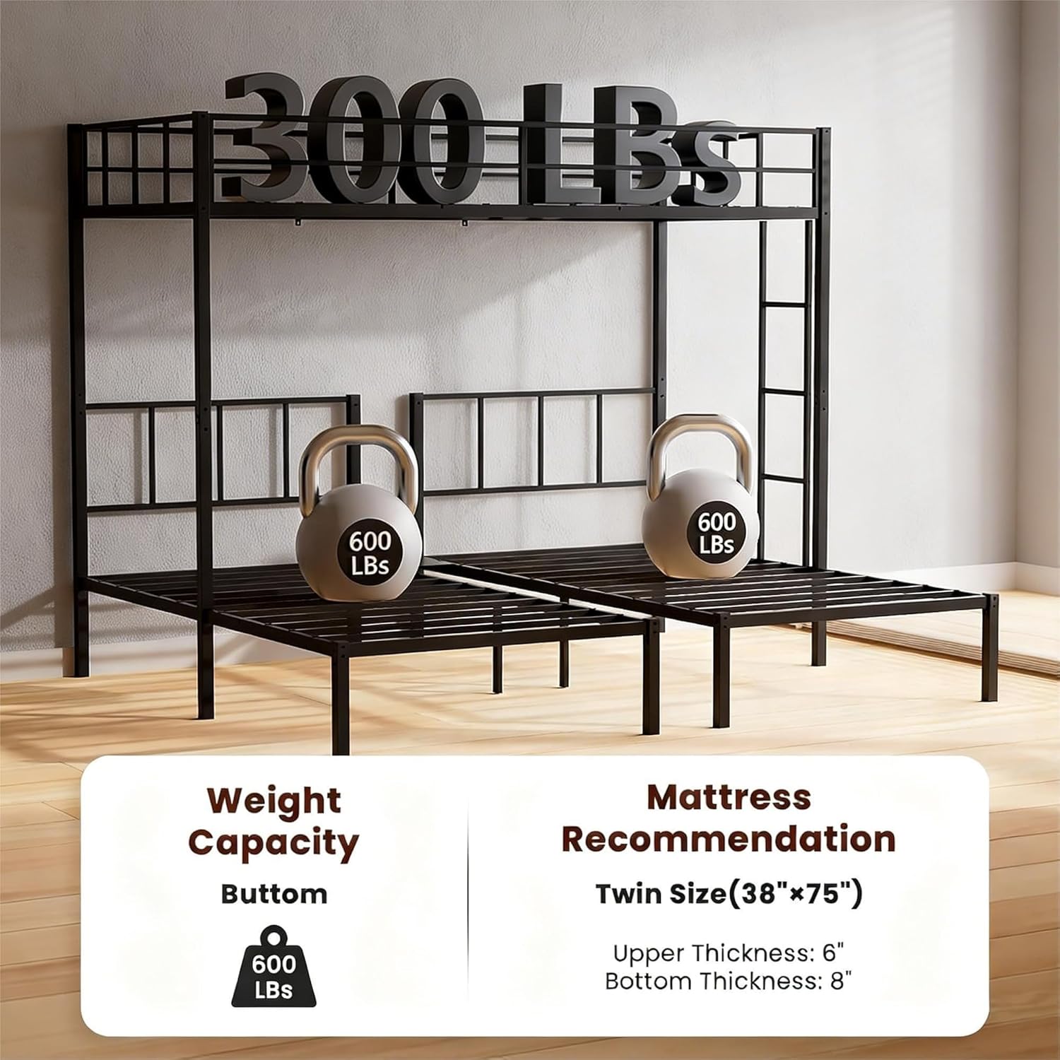 Mixcous Triple Bunk Bed Twin XL Over Twin & Twin, Heavy Duty Metal Bed Convertible to 3 Beds for Teens & Adults, Bunk Bed Frame with Adjustable Ladder, Noise-Free, Ideal for Space-Saving Needs, Black | Converts to 3 beds, All ages fit, Flexible for space, High-quality steel, Heavy Duty