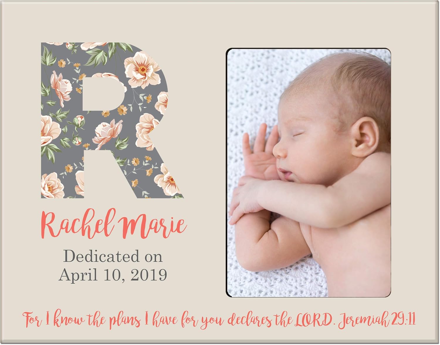 LifeSong Milestones Personalized Baby Birth Newborn Announcement Arrival Photo Frame with Stats Blessing for Child 8” x 10” Picture Frame Holds 4” x 6” Photo Child King (Bouquet Ivory)