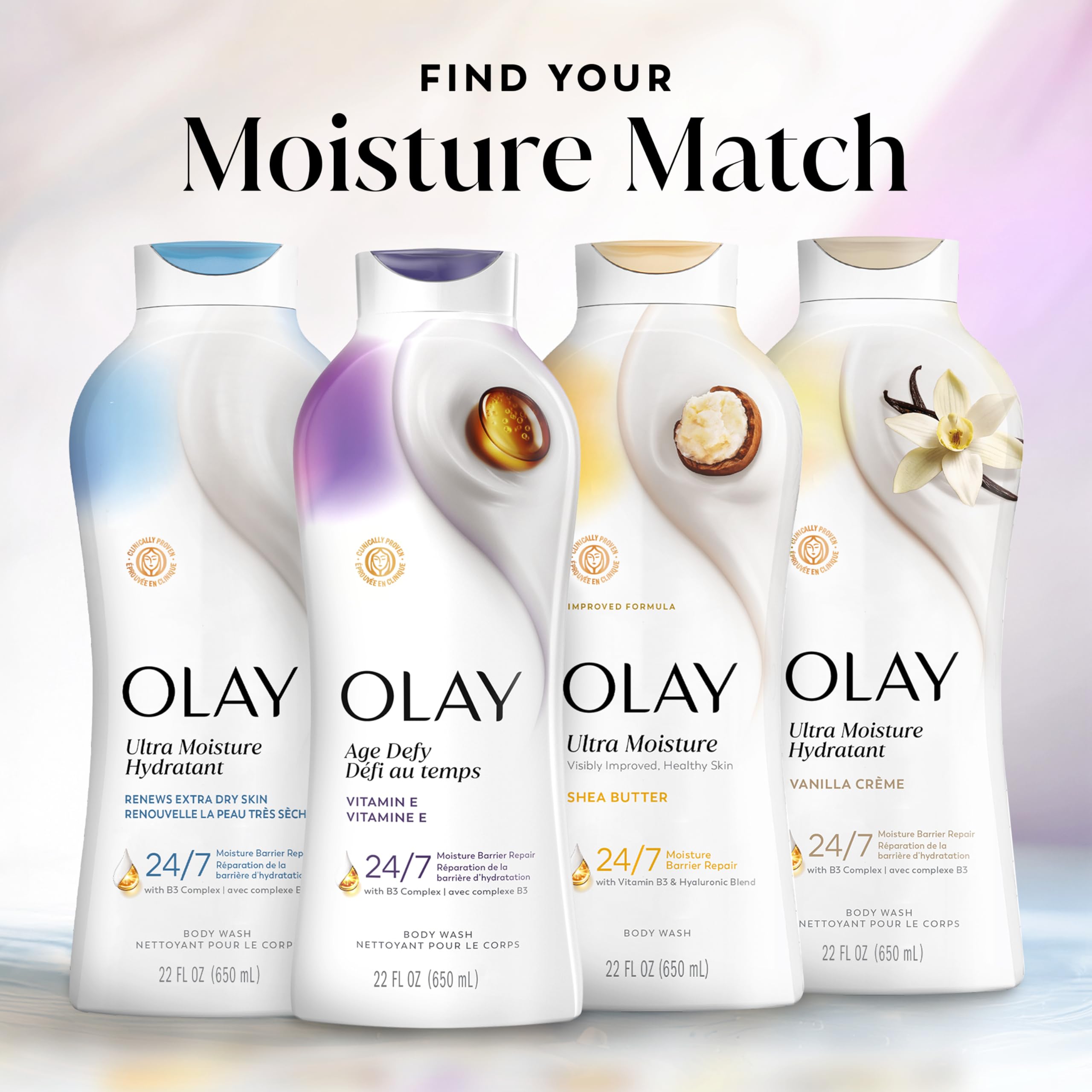 Olay Age Defying Body Wash with Vitamin E & B3 Complex, 22 Fl Oz (Pack of 4) for Moisturizing