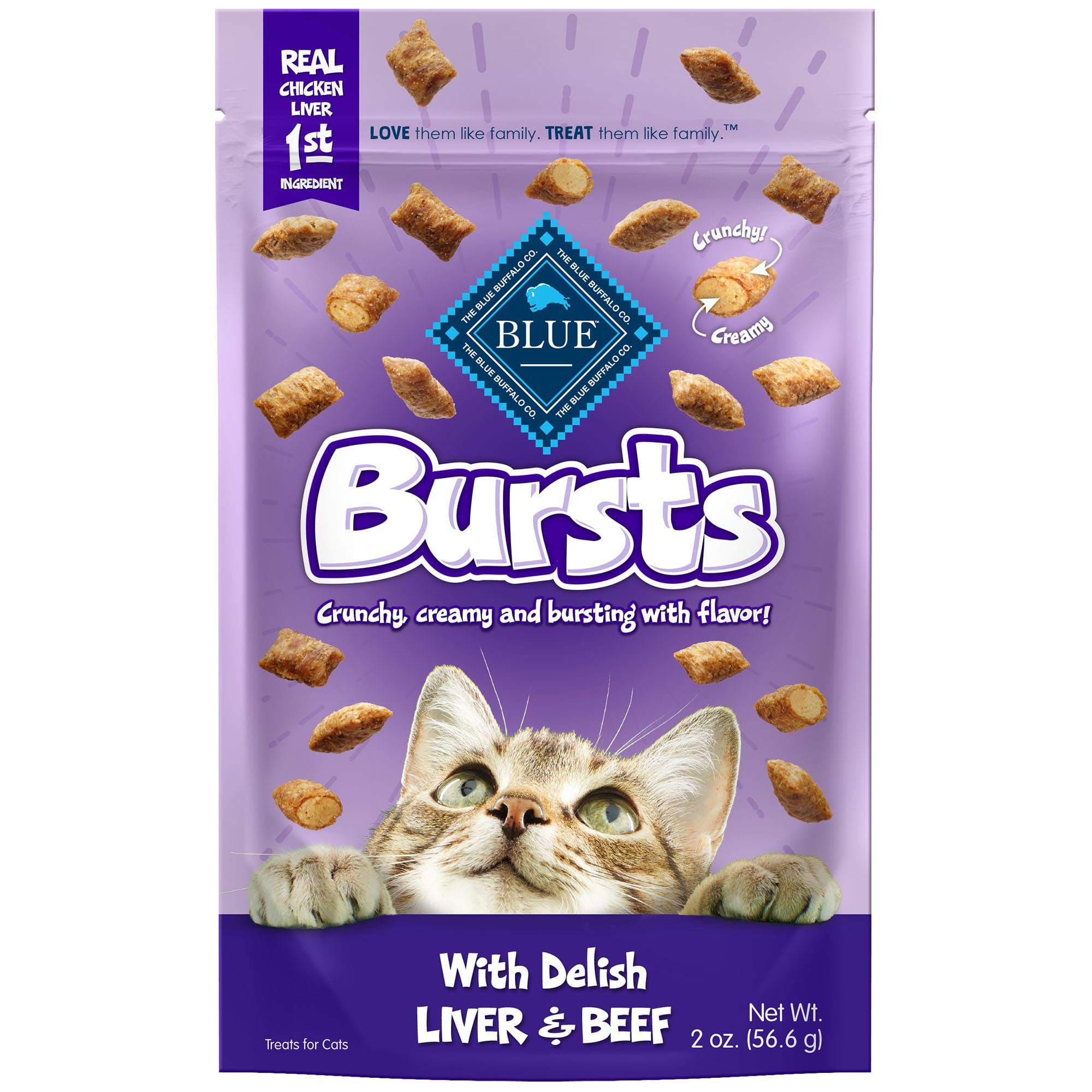 Blue Buffalo Bursts Crunchy Cat Treats, Chicken Liver and Beef 2-oz Bag (6 Pack)