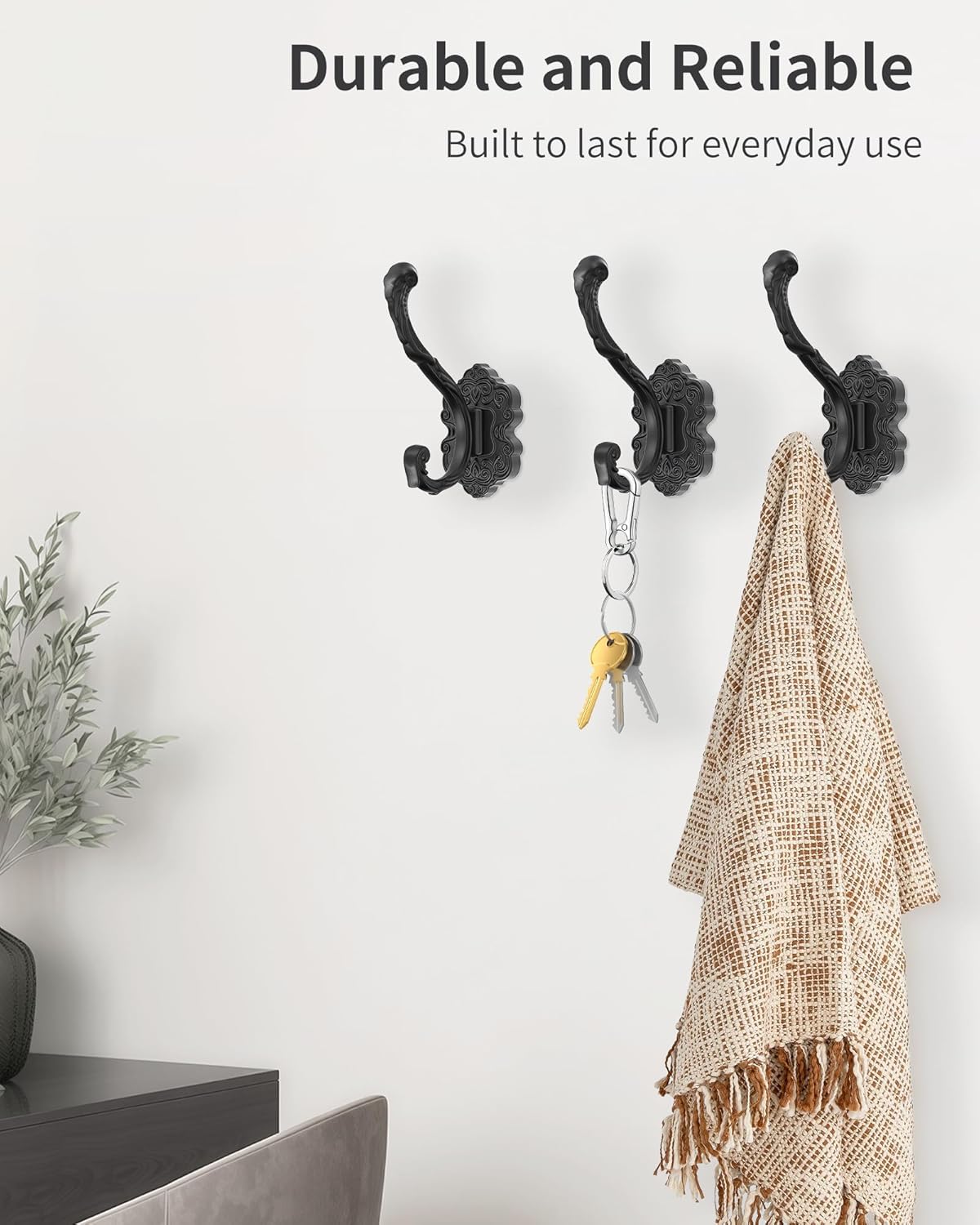 Vintage Coat Hooks Wall Mount, Unique Heavy Duty Wall Hooks for Hanging Towel Key Purse Hat Robe Clothes Decorative Hook for Bathroom Shower Closet Entryway Antique Black 4 Pack