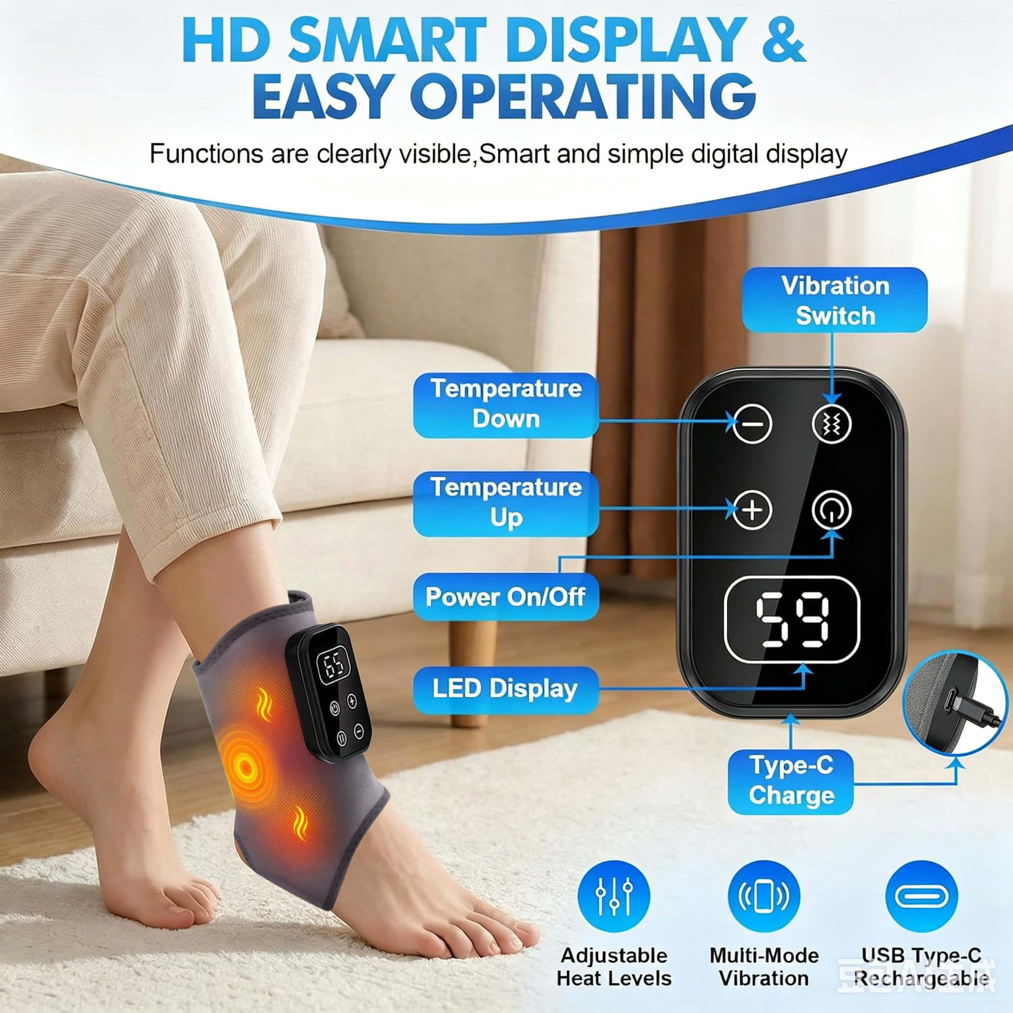 Fussmassagegerät, 3-in-1 Triple Therapy Foot Massager mit 2000mAh Akku, kabelloses elektrisches Fußmassagegerät für Schmerzlinderung & Durchblutung (2 Stück)