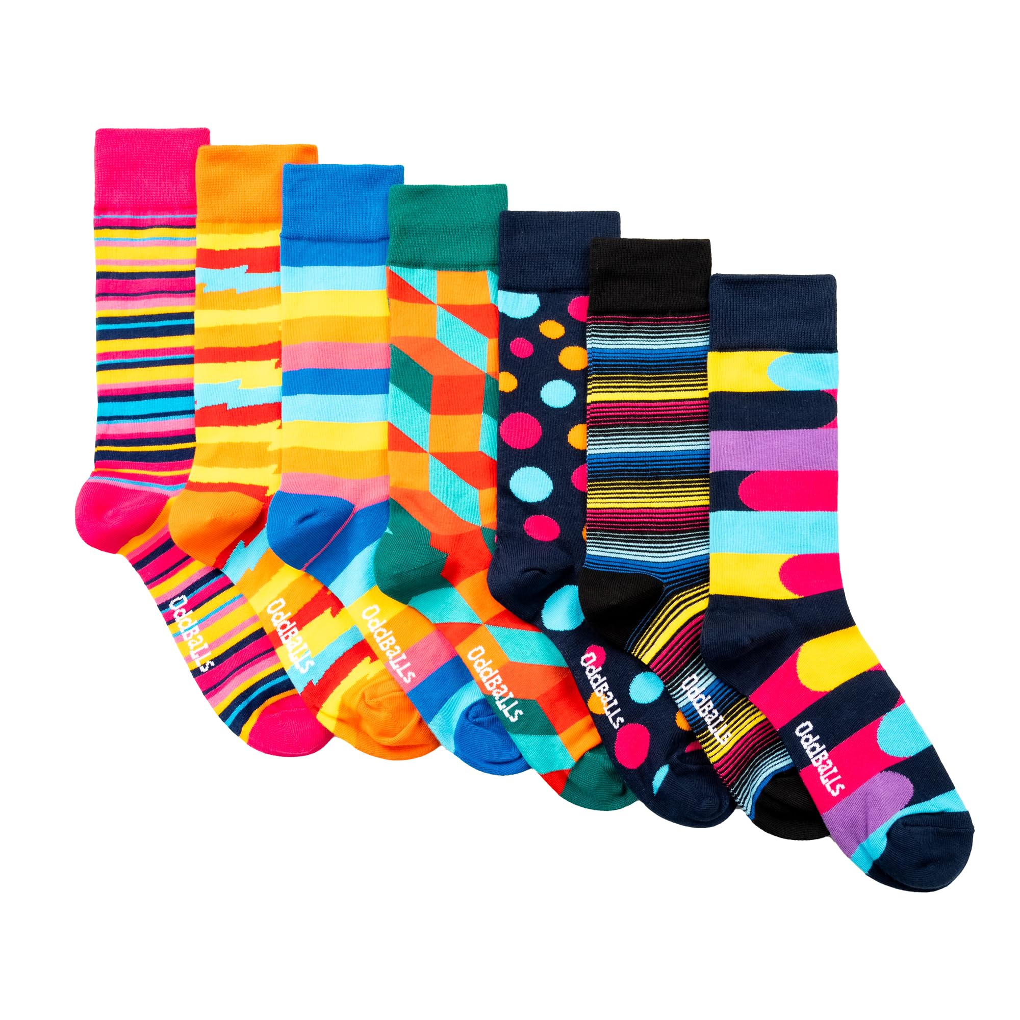 OddBalls | Sock Multipack | 7 Pack | Mens & Womens | Colourful Cotton Socks | Work Socks | Elasticated Ankle | Stripey Bundle | Size 3-6