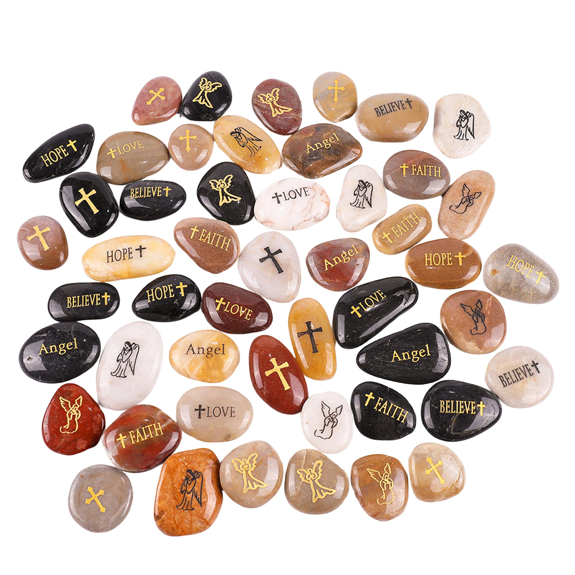ROCKIMPACT 50PCS Angel Guardian Angel Stones Serenity Prayer Pebble Engraved Inspirational Motivational Healing Inspiring Rocks Encouragement Word