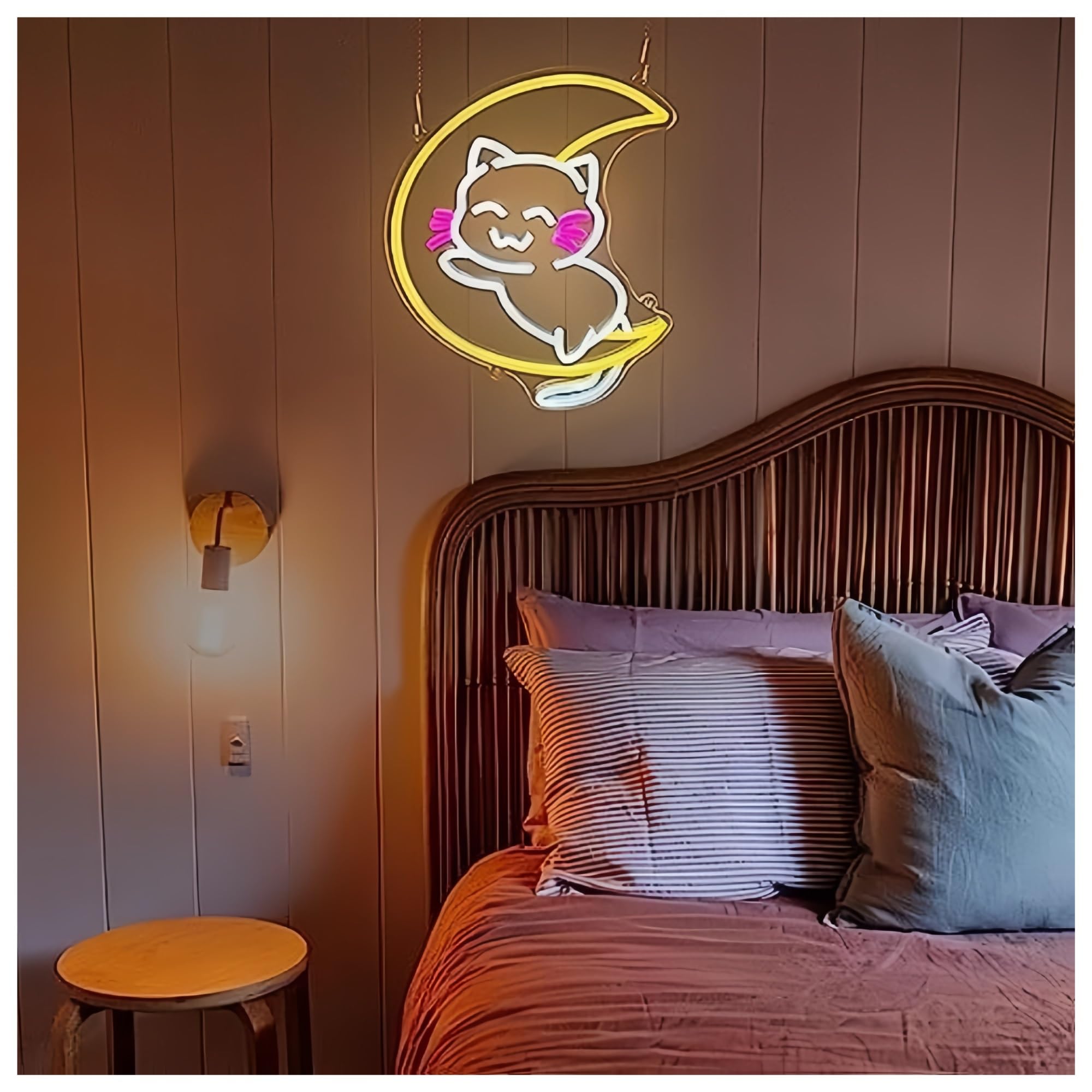 cartelli al neon personalizzati Simpatico Gatto Luna Insegna Al Neon Alimentata Tramite USB Per Bagno Camera Da Letto Famiglia Festa Bar Salone Arredamento Aziendale 28.4cm×33.5cm