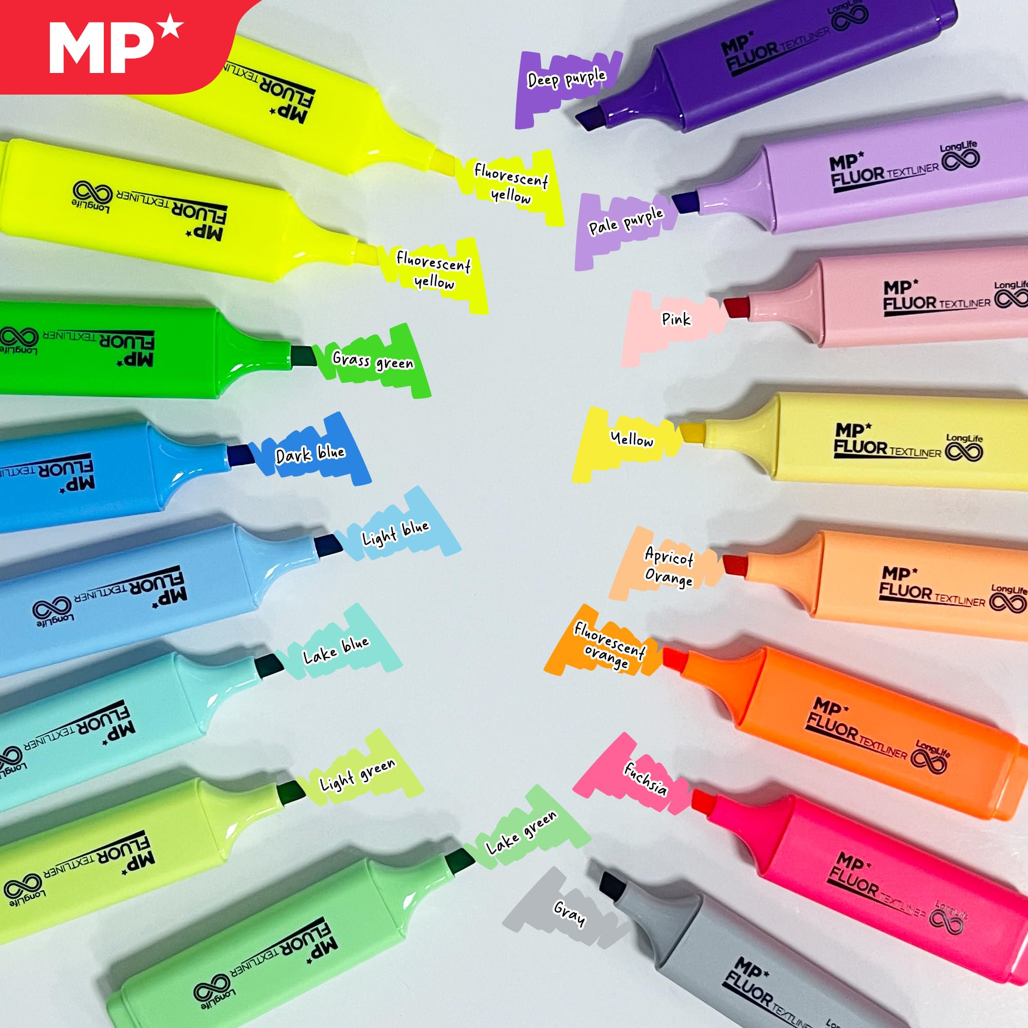 Pack De 16 Subrayadores Fluorescentes A Base De Agua – Punta Biselada 2/5 Mm, Antisecado, Ideal Para Estudio Y Oficina