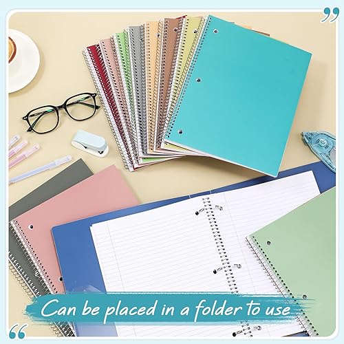 Miniatura 5 de Teling 12 cuadernos en espiral de 1 materia para el trabajo, con rayas universitarias de 8 x 10 12 pulgadas, 3 bolsillos divisores de agujeros,