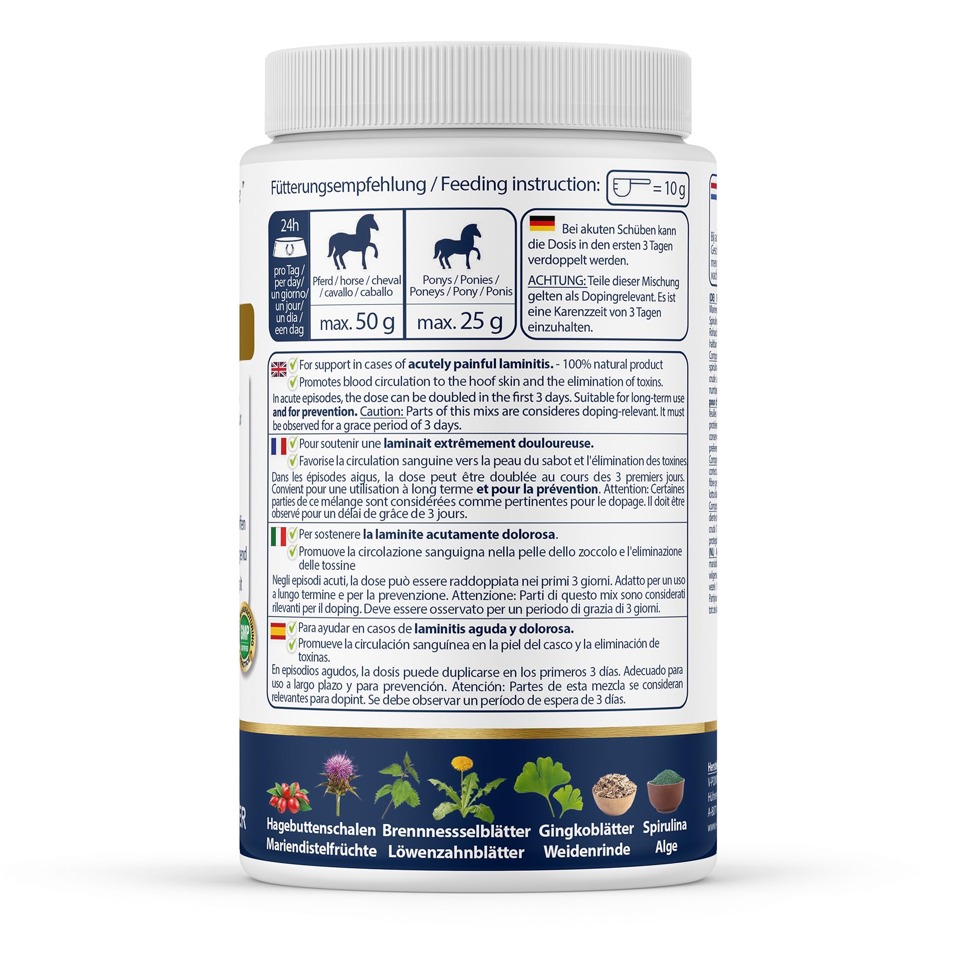 V-POINT REHE Plus en Cas de Crises de fourbure aiguës pour la prévention favorise l'irrigation Sanguine de la Peau du Sabot - avec Poudre de cynorrhodon Chardon-Marie spiruline (450 g)