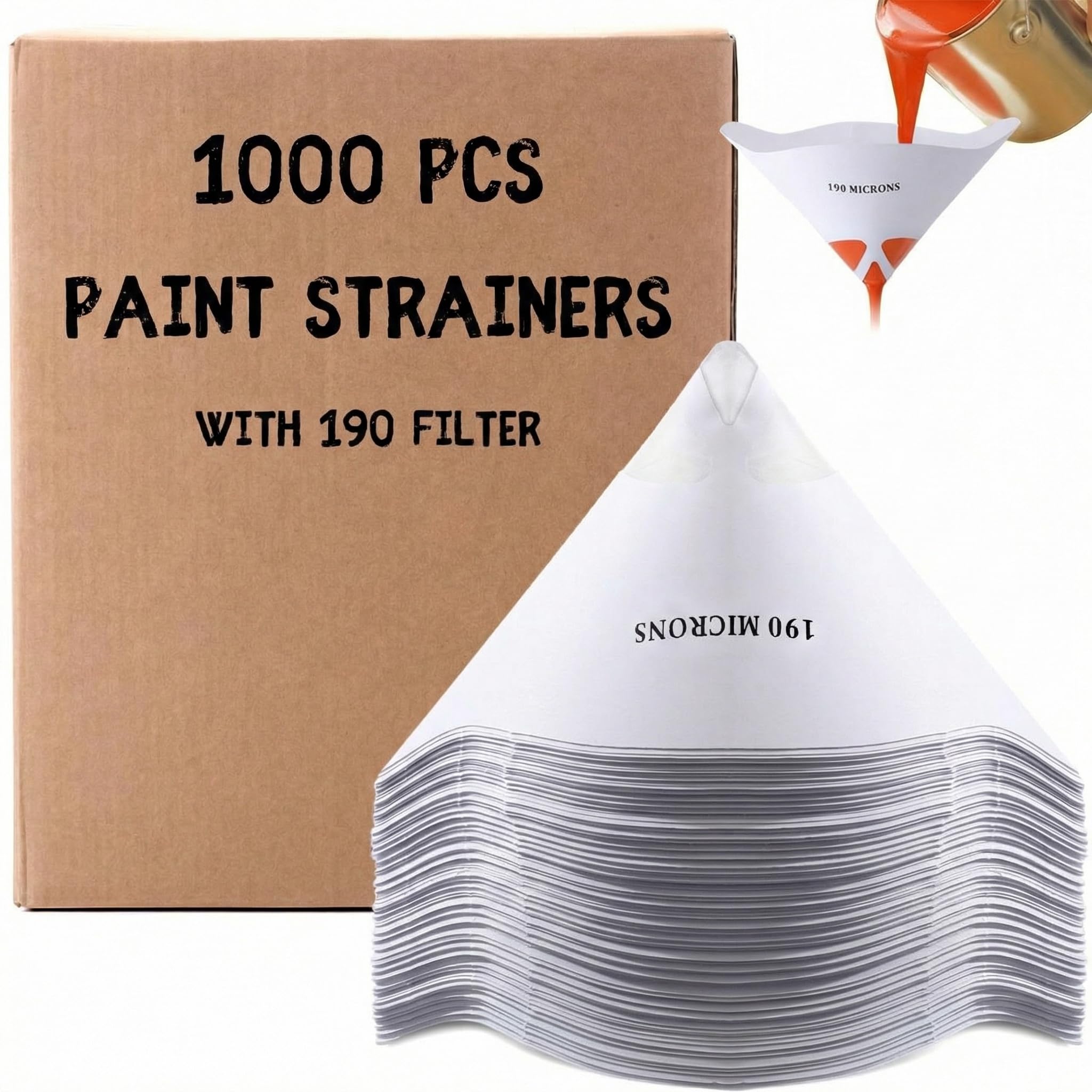 Patelai 1000 coladores de pintura con 190 puntas de filtro, filtro de pintura de cono de malla de nailon fino, pantalla de filtro de resina para pistolas de pulverización automotrices, manualidades