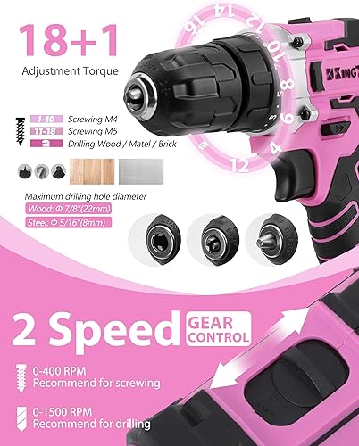 Miniatura 3 de KingTool Juego de herramientas de 267 piezas, juego de herramientas rosa con destornillador eléctrico rosa sin varillas de 21 V, kit de herramientas