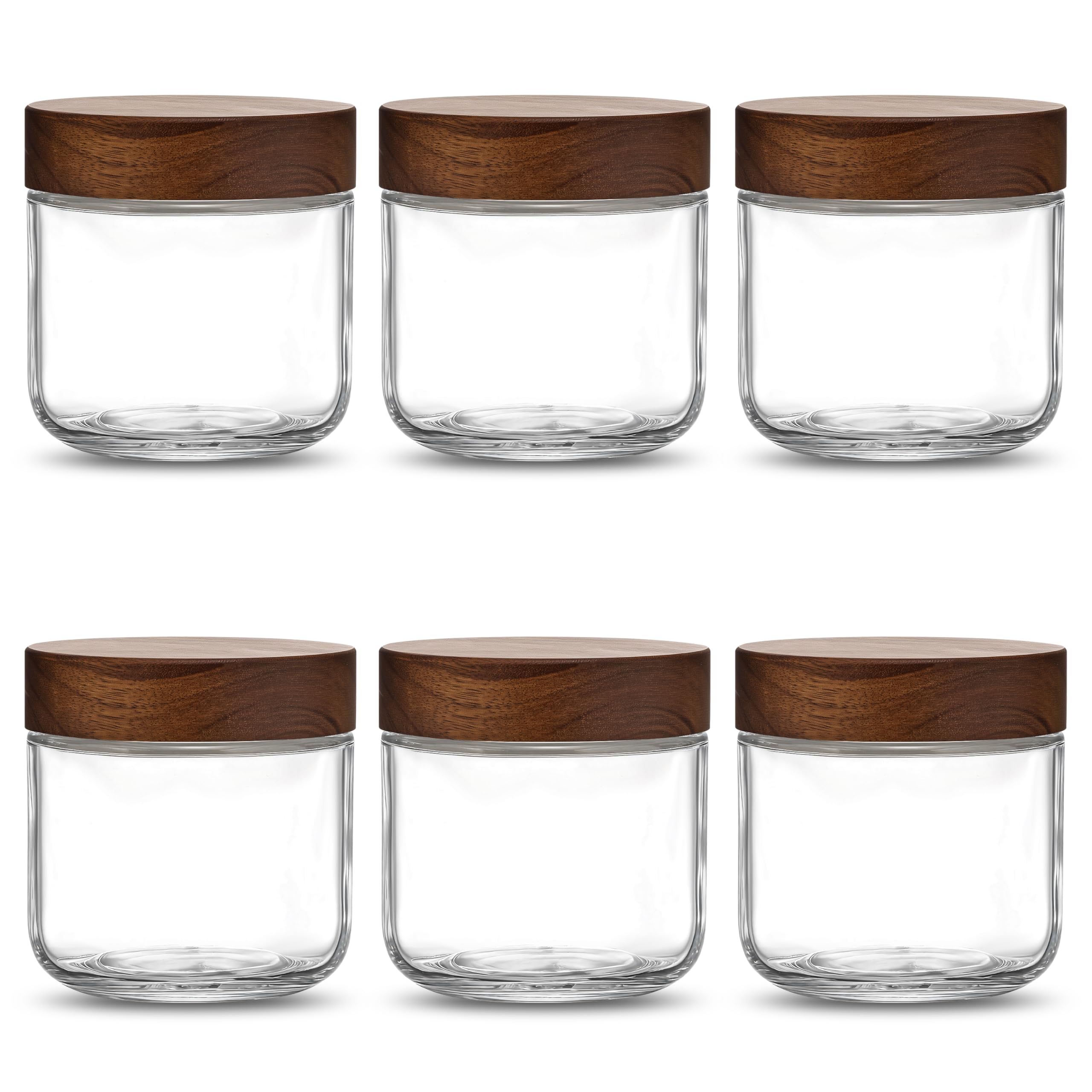 Danmu 12 oz Overnight Oats Containers with Lids,Salad Jar,Glass Jar with Wooden Lid 6 Pack,Mason Jars 12 oz with Lids for Snack,Overnight Oats,Meal Prep,Yogurt,Parfait,Soup,Salad 100% Leak-proof