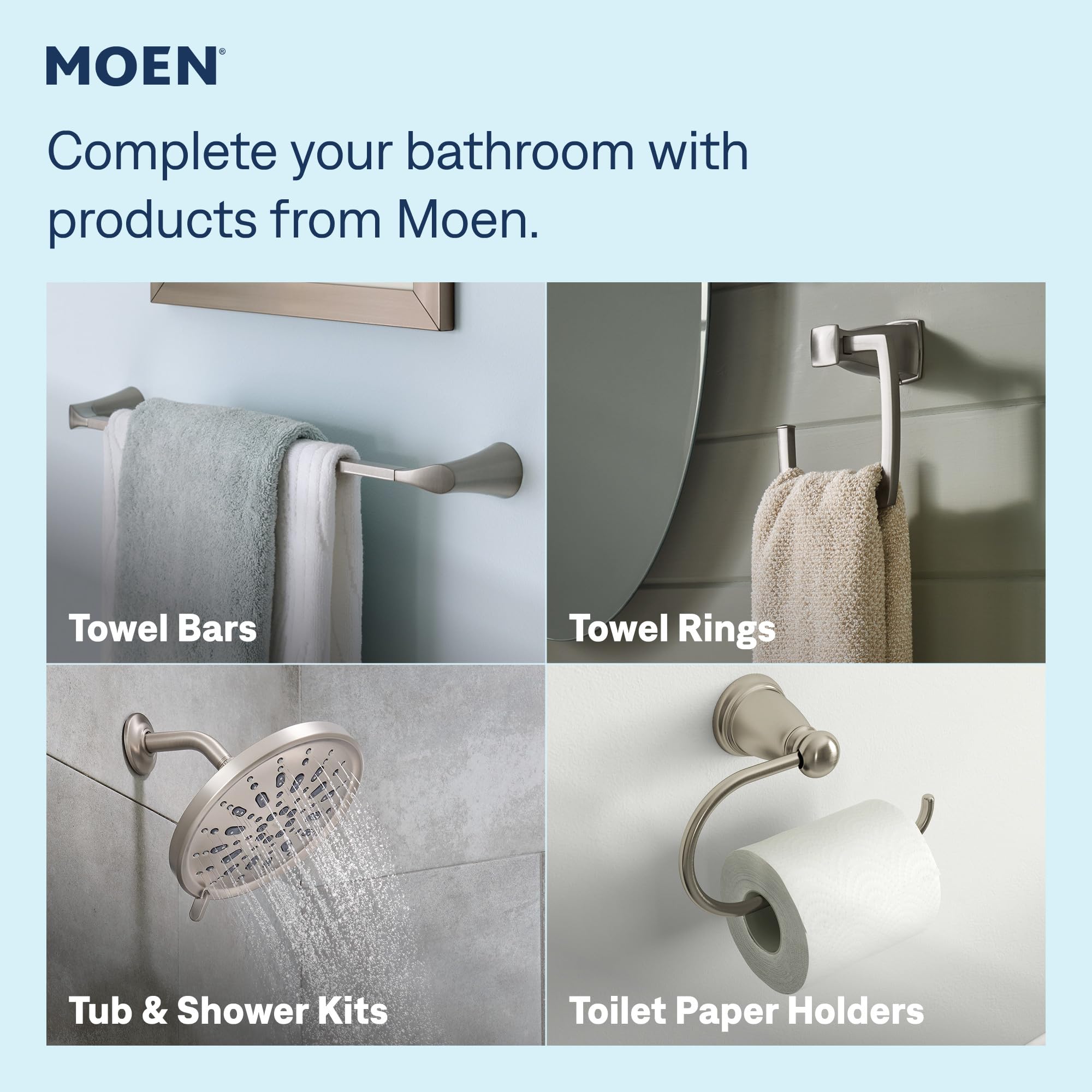 Moen 20091SRN 5-stopniowa, ręczna głowica prysznicowa ze szczotkowanego niklu, odporna na plamy, 2,5 GPM