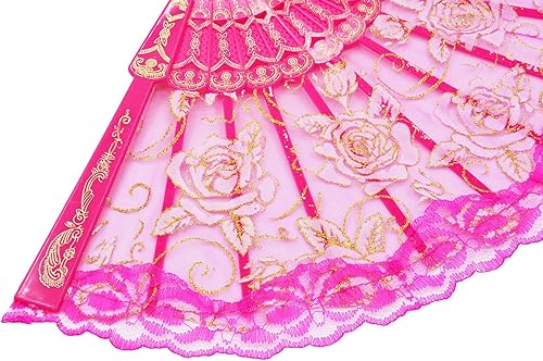 Miniatura 4 de Amajiji abanicos plegables con diseño elegante y moderno de rosas, abanico de tela de encaje chinojaponés