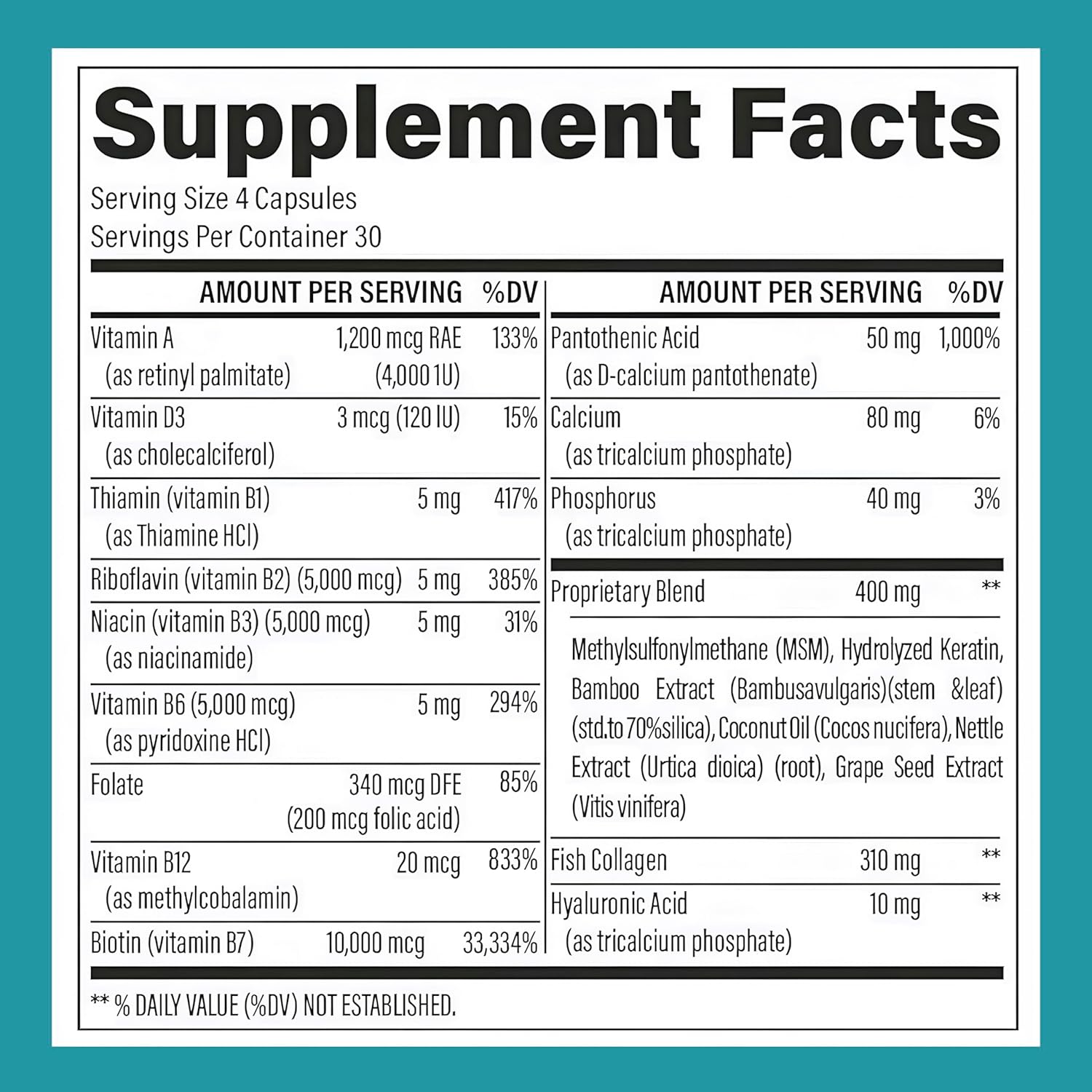 Women’s Hair Growth Vitamins – Biotin 10,000 Mcg, Collagen, Keratin, Msm and Bamboo Extract – Drug-Free Formula for Thicker Fuller Hair, Strong Nails and Glowing Skin – 120 Capsules - Image 2