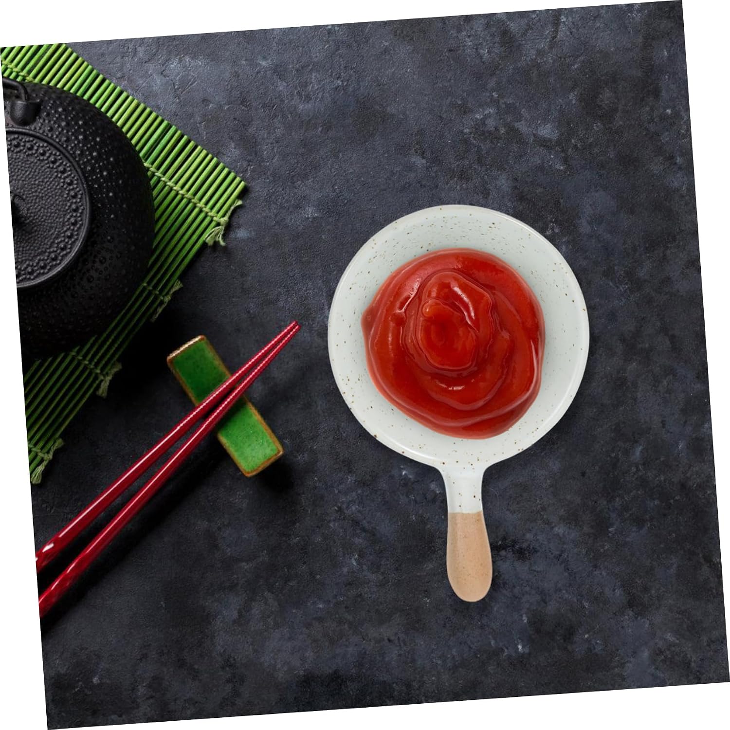 OUNONA Japanese Ceramic Dipping Dish with Handle Elegant Seasoning Plate for Sushi Mini Appetizer Bowls and Easy to Clean Dip Bowls for Sauces and Small Side Dishes