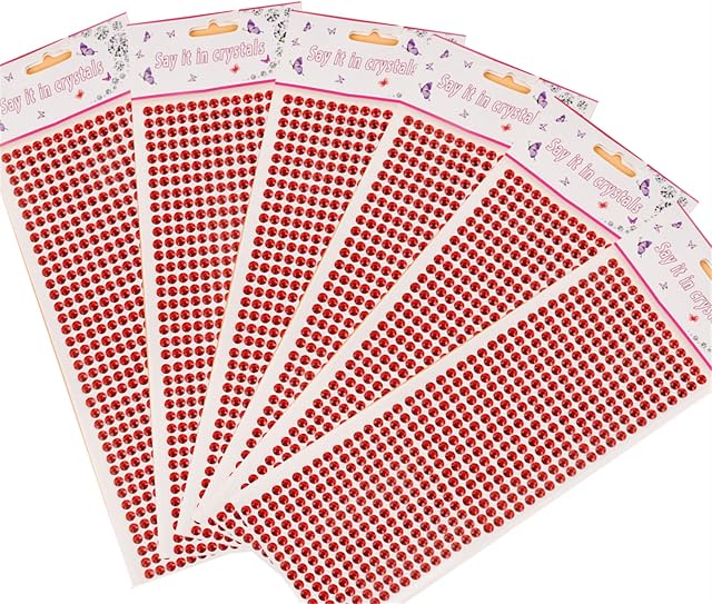 5208 Pieces of Rhinestone Stickers, Children's Diamond Stickers, self-Adhesive face gems, Makeup Stage Pasted Crystal gems, Nail Art Stickers. (Red)