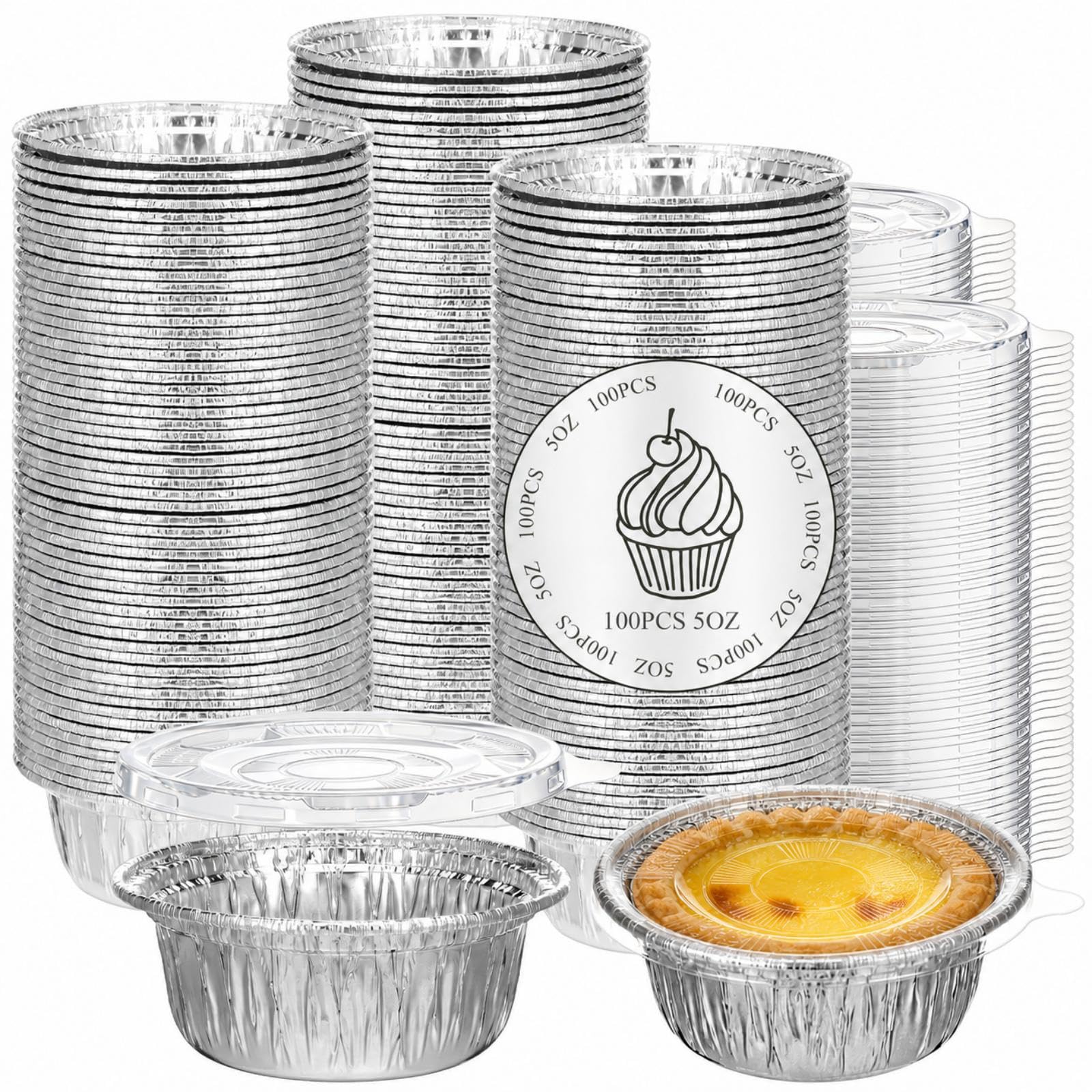 Domensi 100 Pcs 4'' Mini Aluminum Pie Tins with Lids Bulk Disposable Round