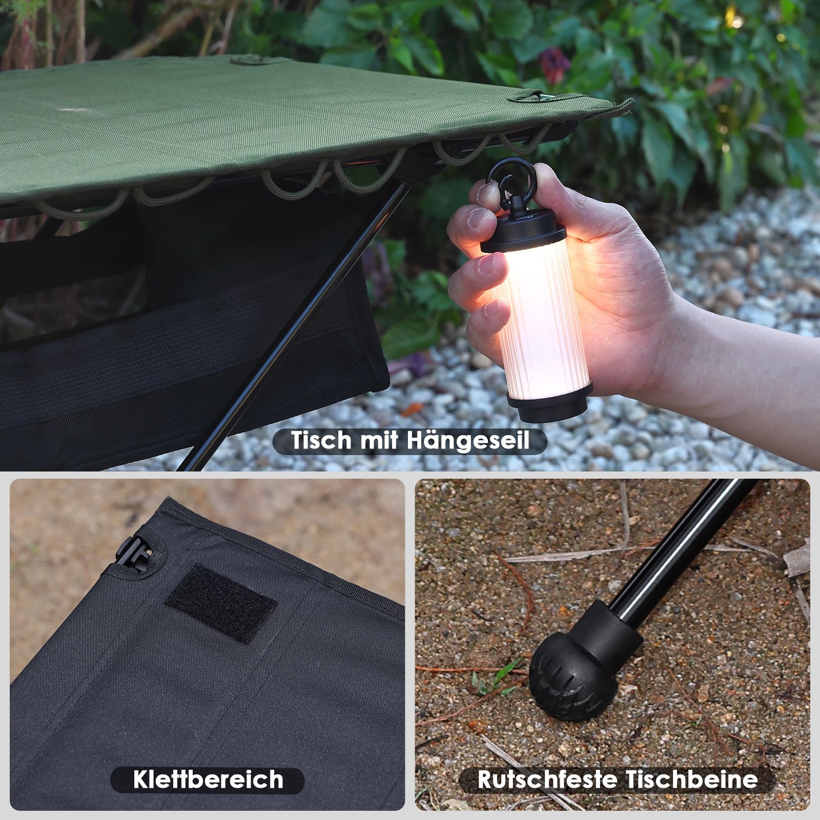 MOONCY Campingtisch Klappbar, Ultraleichter Klapptisch mit Ölbeständiger Matte und Netzbeutel, Tragbarer Picknicktisch bis 35 kg belastbar, ideal für Wandern, Angeln, Grillen und Strand