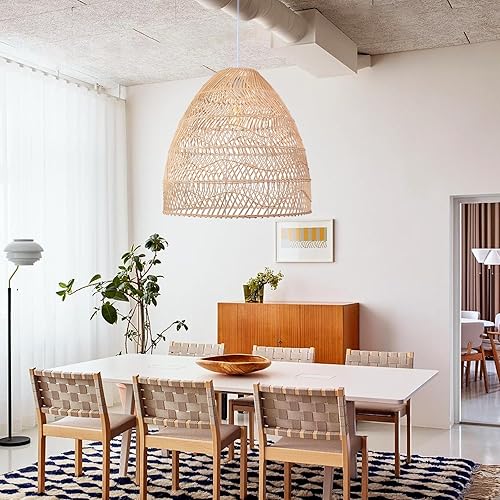 Miniatura 9 de Arturesthome Lámpara colgante de ratán, lámpara de mimbre estilo bohemio, cesta de techo, lámpara colgante grande de tejido natural para fregadero