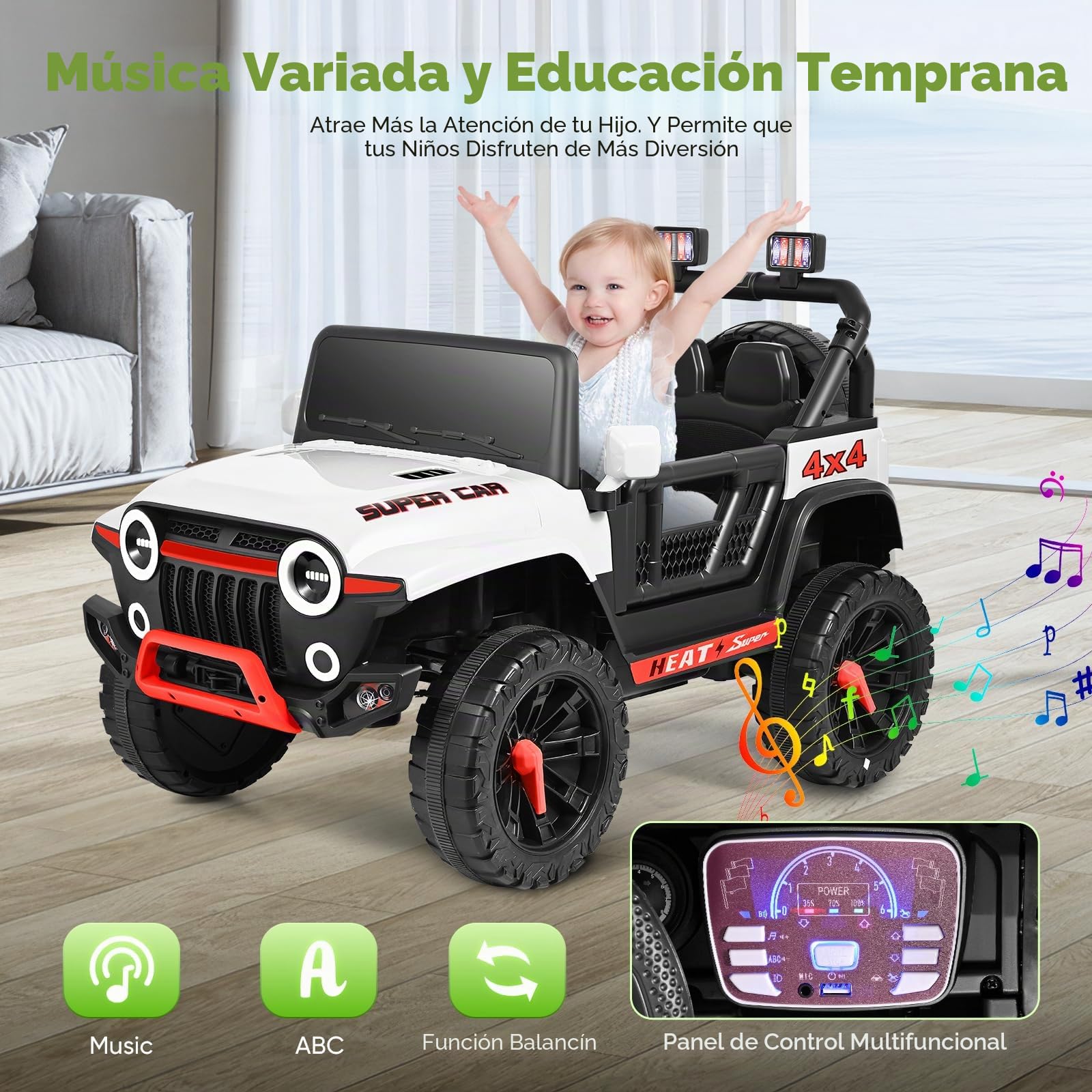 Vehículos eléctricos, coche eléctrico para niños, coche eléctrico infantil de 24V con mando a distancia, 2 motores de 150W, capacidad máxima de carga: 50 kg (blanco)