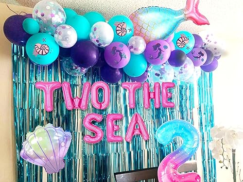 Miniatura 5 de LaVenty Dos suministros de fiesta de cumpleaños del mar, decoración para niñas, globos de mar, suministros de fiesta de segundo cumpleaños, fondo de