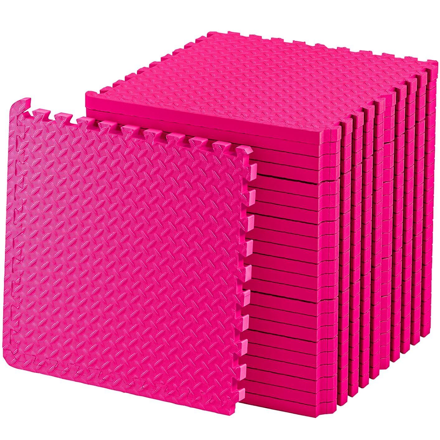 Exercise Foam Mat - Anti fatigue Protective Interlocking Puzzle EVA Floor Tiles with Edges - Gym Flooring Mats - Non slip Rubber Cushion for Underlay (Pink, 8 Tiles (32 Square Feet))