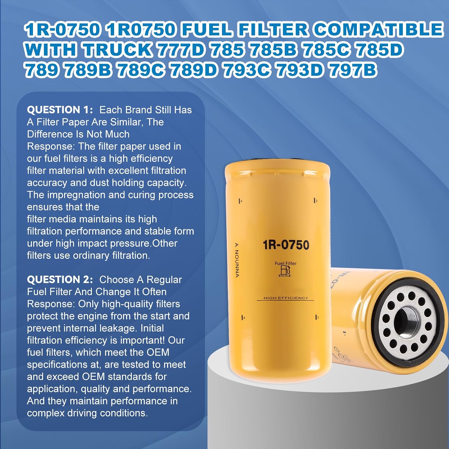1R-0750 Diesel Engine Fuel Filter,1R0750 P551313 P551313 BF7633 FF5320 33528 269-8325 7325 P550920 B7378 Fuel Filter Compatible with Caterpillar CAT Trucks D205E D250E II D300E II