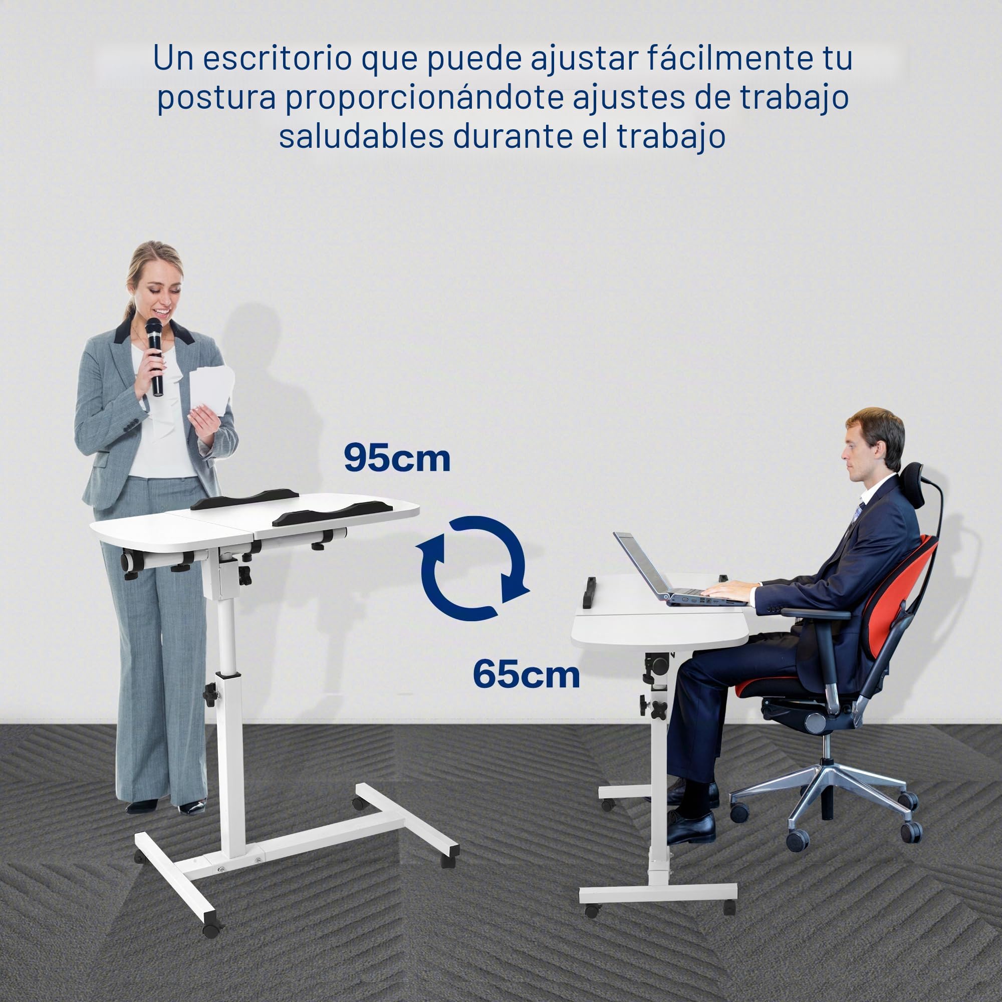 Mesa auxiliar móvil, mesa auxiliar de cuidado ajustable para cama con 4 ruedas, 60 x 40 cm, mesa giratoria para salón, dormitorio, oficina, cama, sofá, máx. 20 kg, color blanco