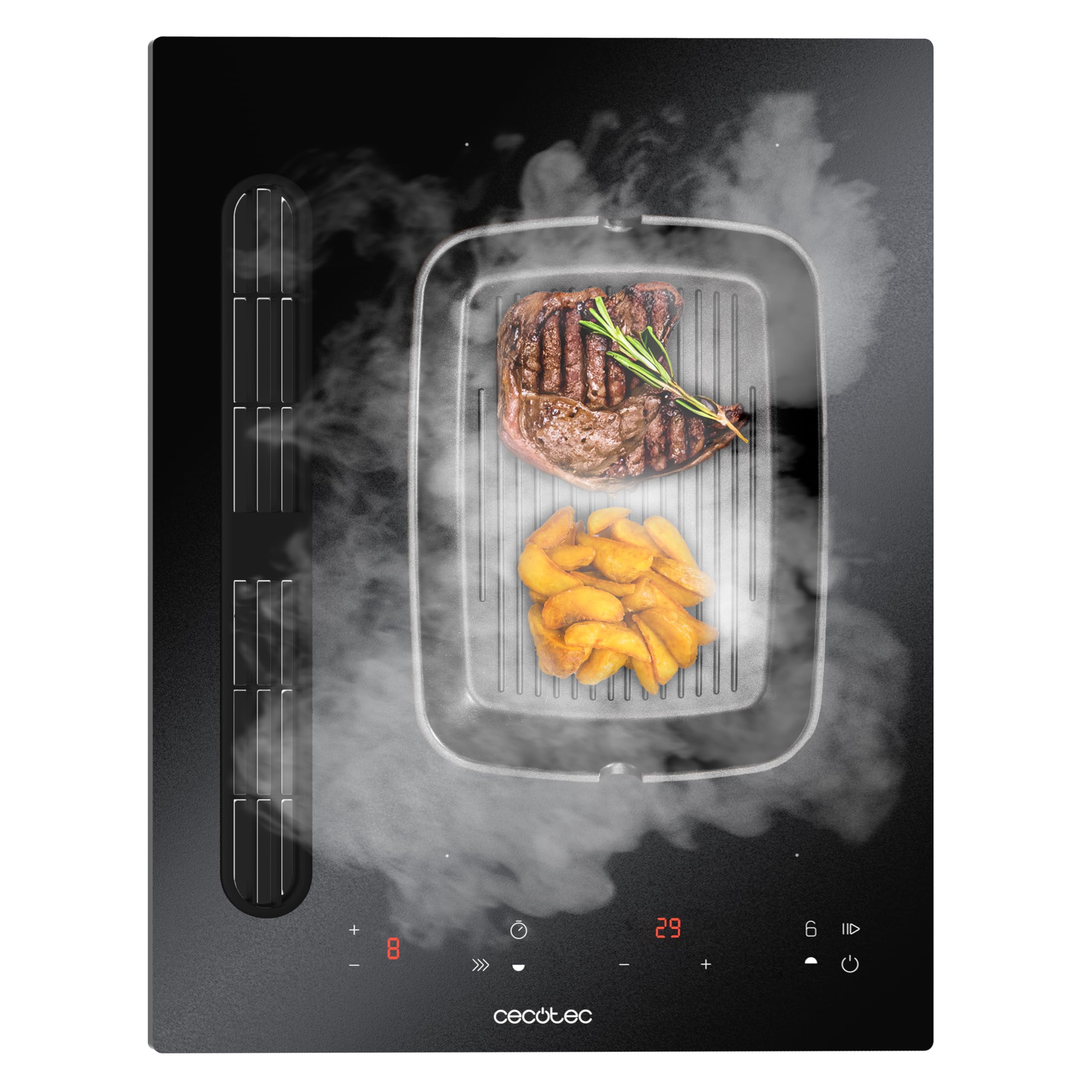 Cecotec Induktionskochfeld Bolero Squad IH 2200 FullFlex ShieldGlass. 40 cm, mit Abzug, 3500 W, ShieldGlass kratzfest matt, ZonaFlex, Touch-Control, 9 Stufen + Booster, Timer, 500 m³/h, 4 Stufen