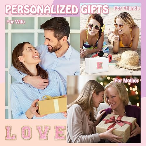 Miniatura 7 de Bolsa de maquillaje preppy inicial personalizada Pequeña bolsa de carta de chenilla de viaje linda, blanco-1