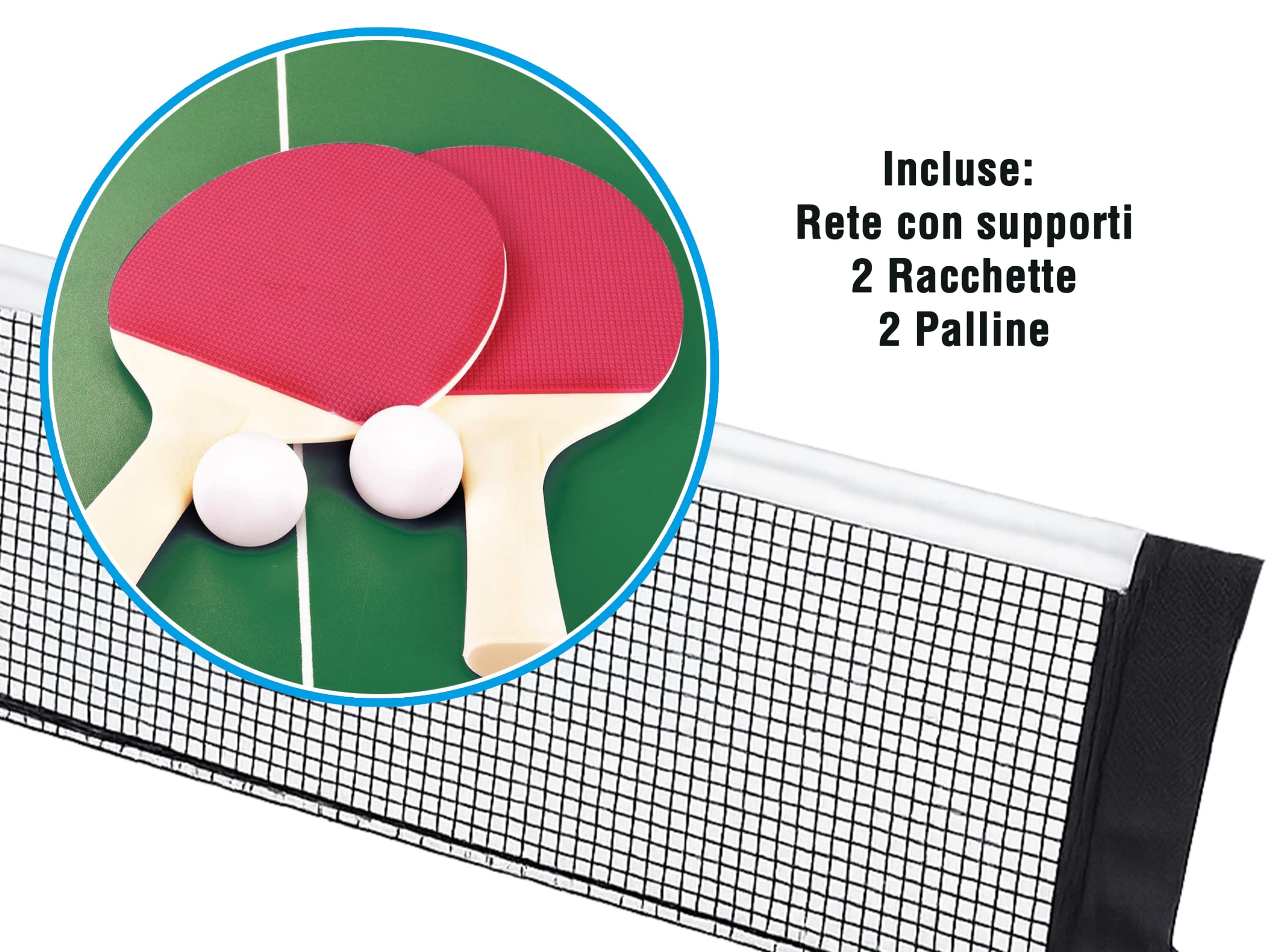 Teorema Giocattoli - Tavolo da Ping Pong Pieghevole Salvaspazio, Misure 182x86.5X75 cm, Tavolo Ping Pong esterno e interno con Set Completo: Rete, 2 Racchette e 2 Palline, Facile da Trasportare