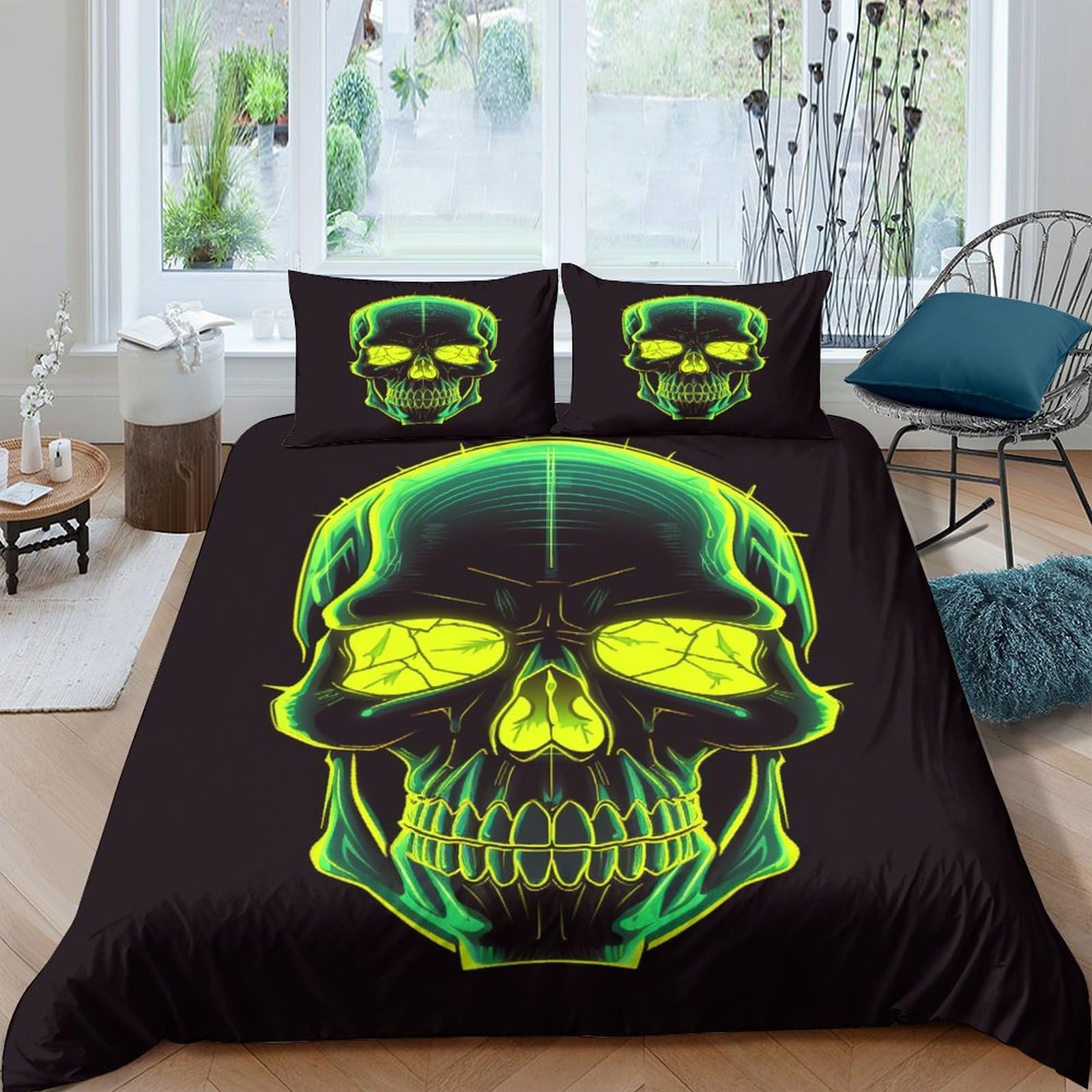 Housse de couette crâne 220x240 zippée pour lit deux personnes facile à installer