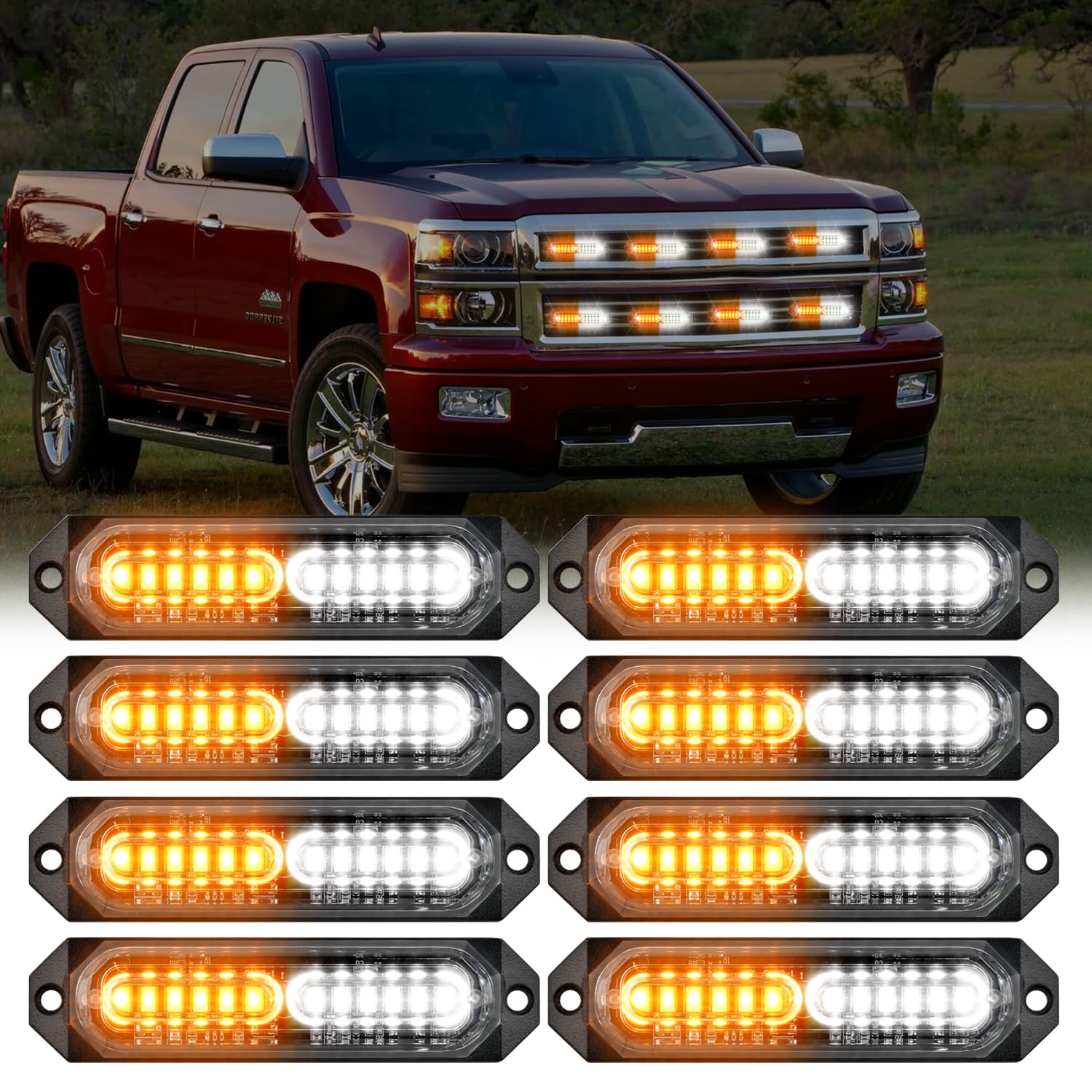 Nilight 8PCS LED Strobe Lights 12V 24V Amber White Sync Feature Ultra Slim