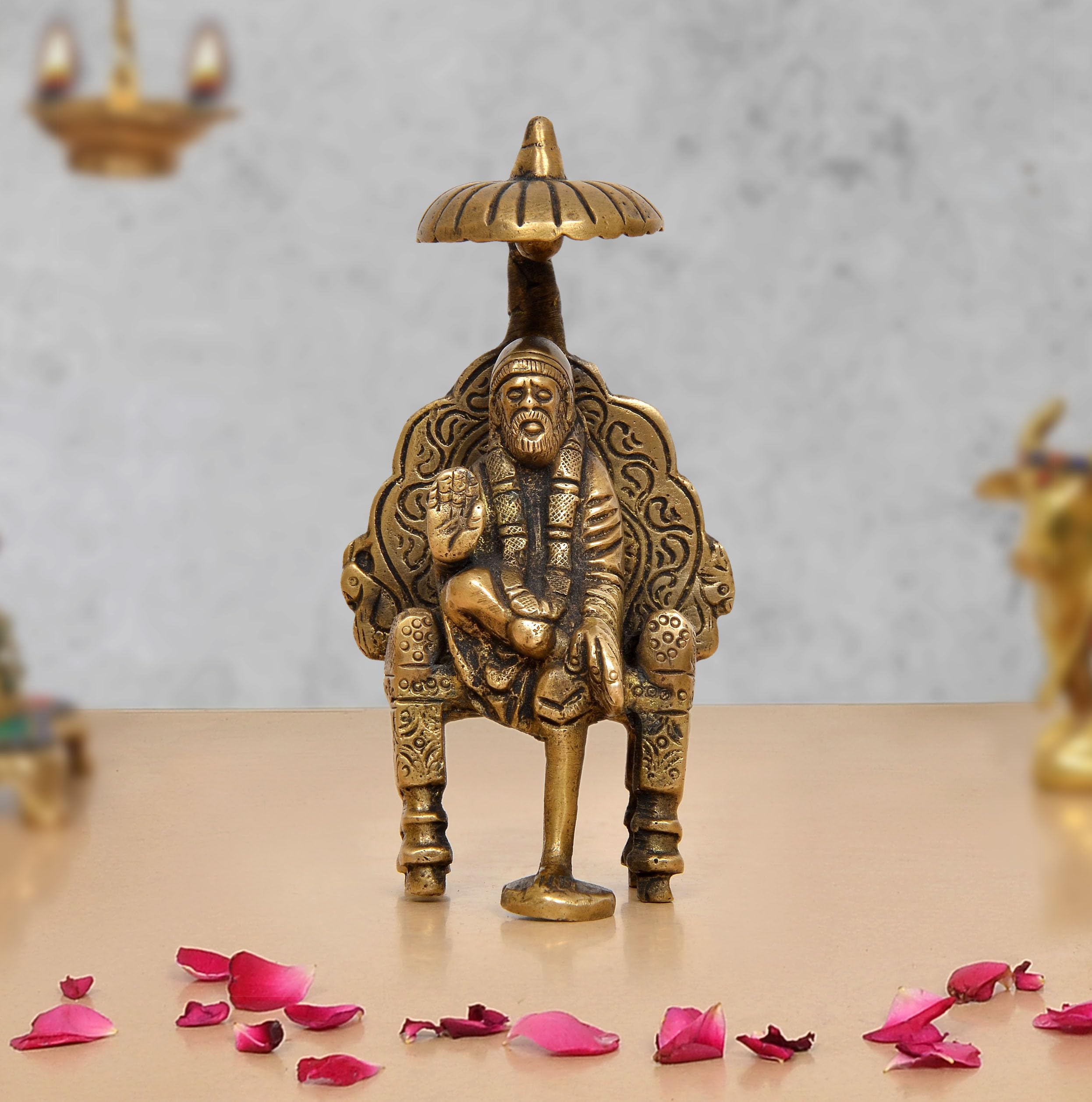 Dattatreya Brass Shirdi Sai Baba Statue Idol Sai Baba Religious Statue for Home Decor Mandir Pooja Temple (Height: 4 Inch)-image-42