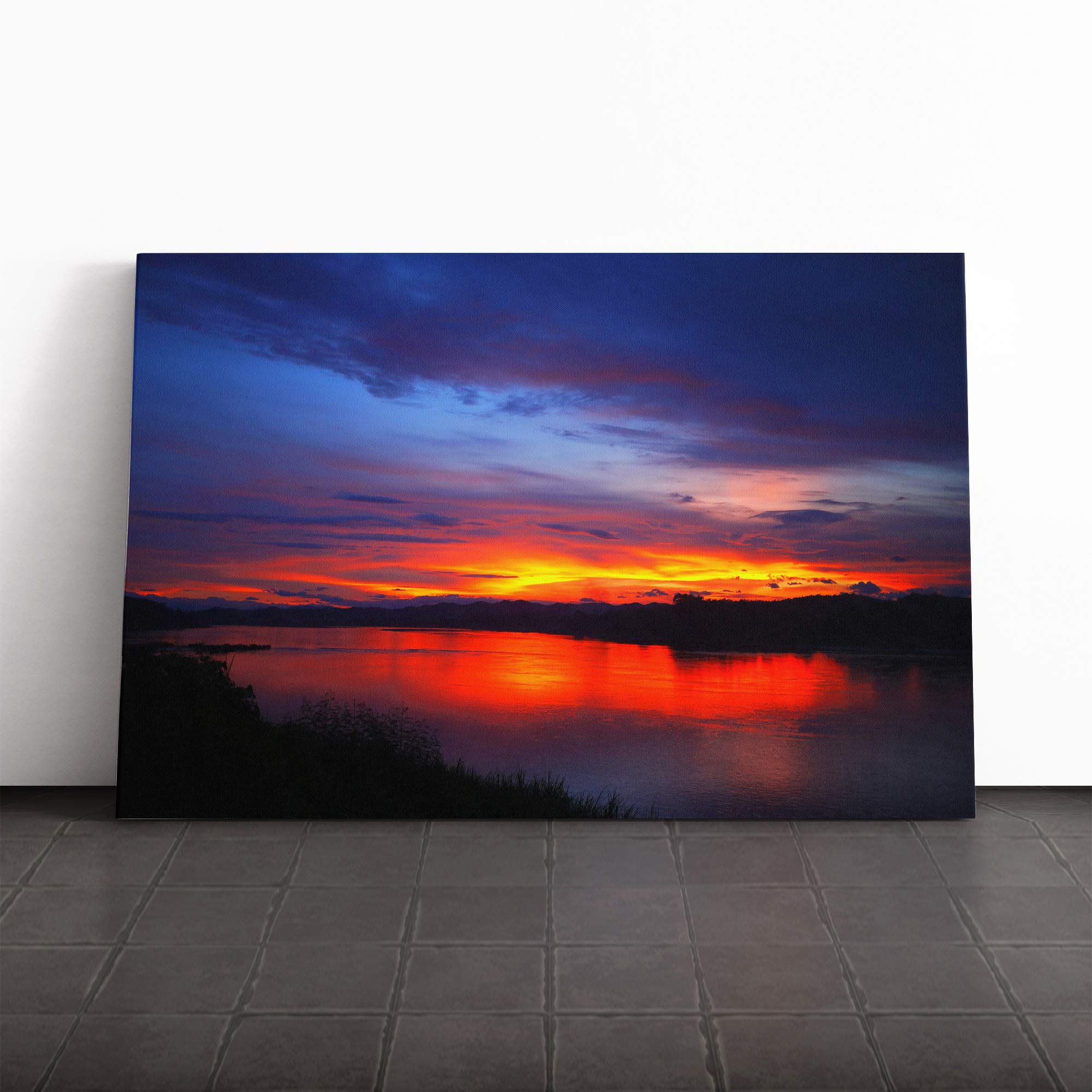 Landscape Sunset Laos Lake Canvas Print | Gallery Wrapped 30mm Frame Wall Art | 30x20 inches | Ready to Hang | Modern Landscape Picture | Living Room Bedroom Lounge Office