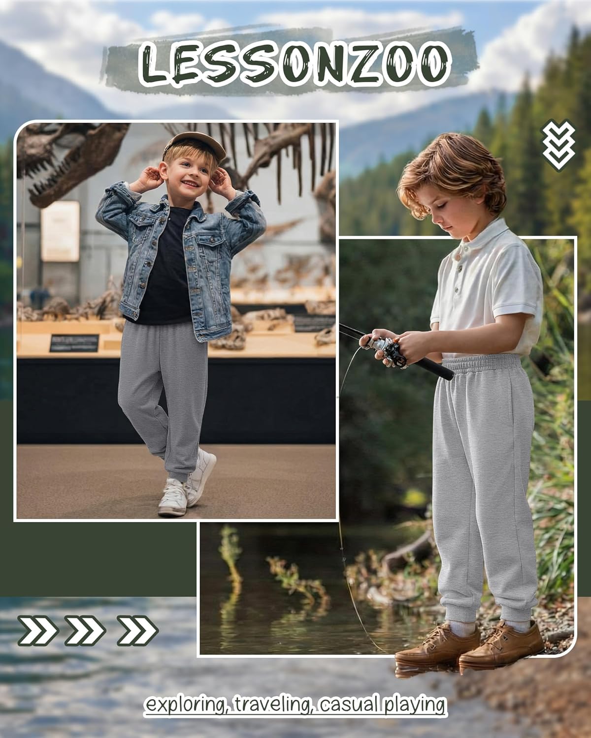 3 Pack Boys Jogger Sweatpants Active Athletic Workout Casual Jogging Sweat Pants with Pockets for Kids Boys