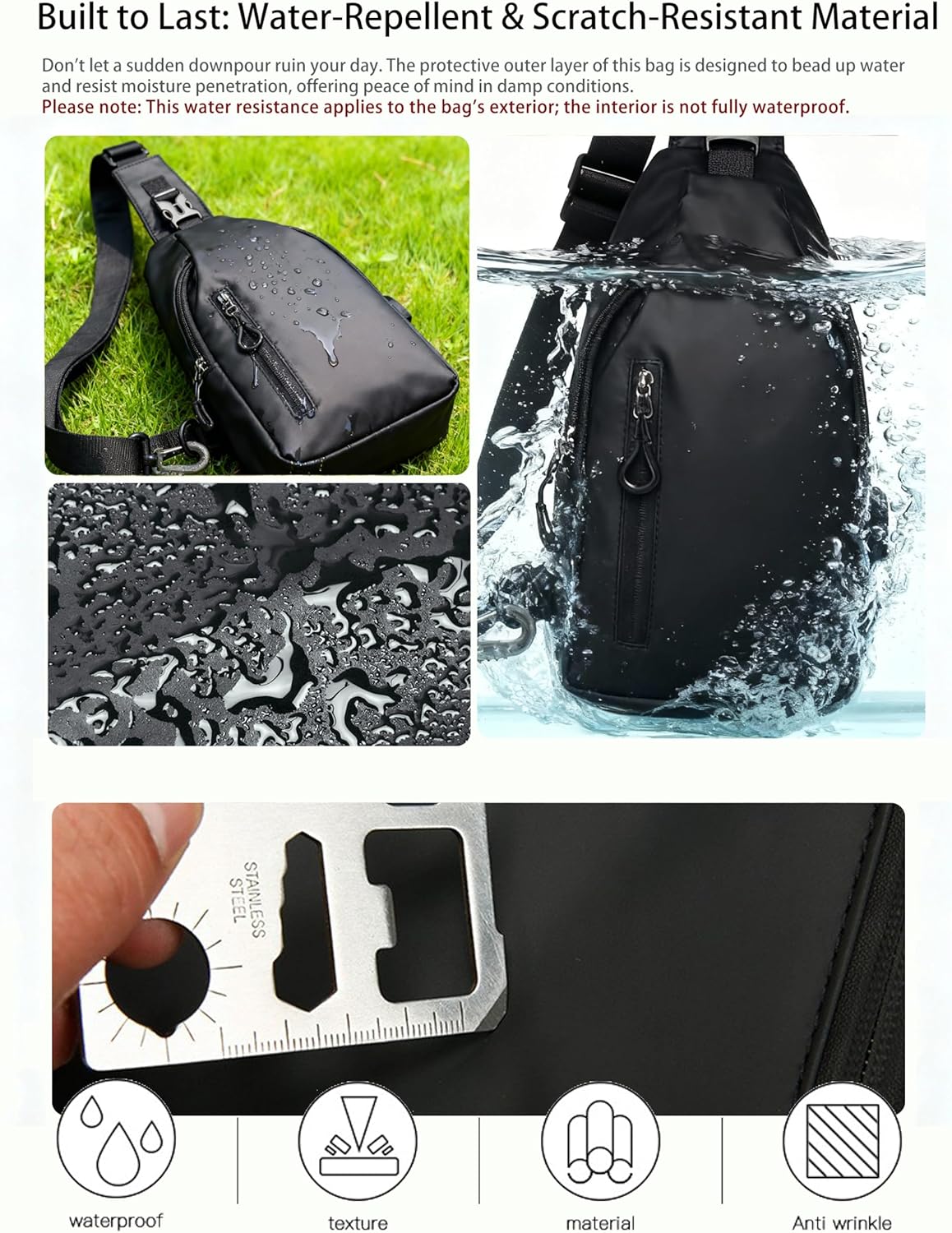 Sling Bag Daypack for Men Women, Crossbody Chest Bags Waterproof Pack, Backpack for Travel, Hiking, Daily Commute, Black - Image 6