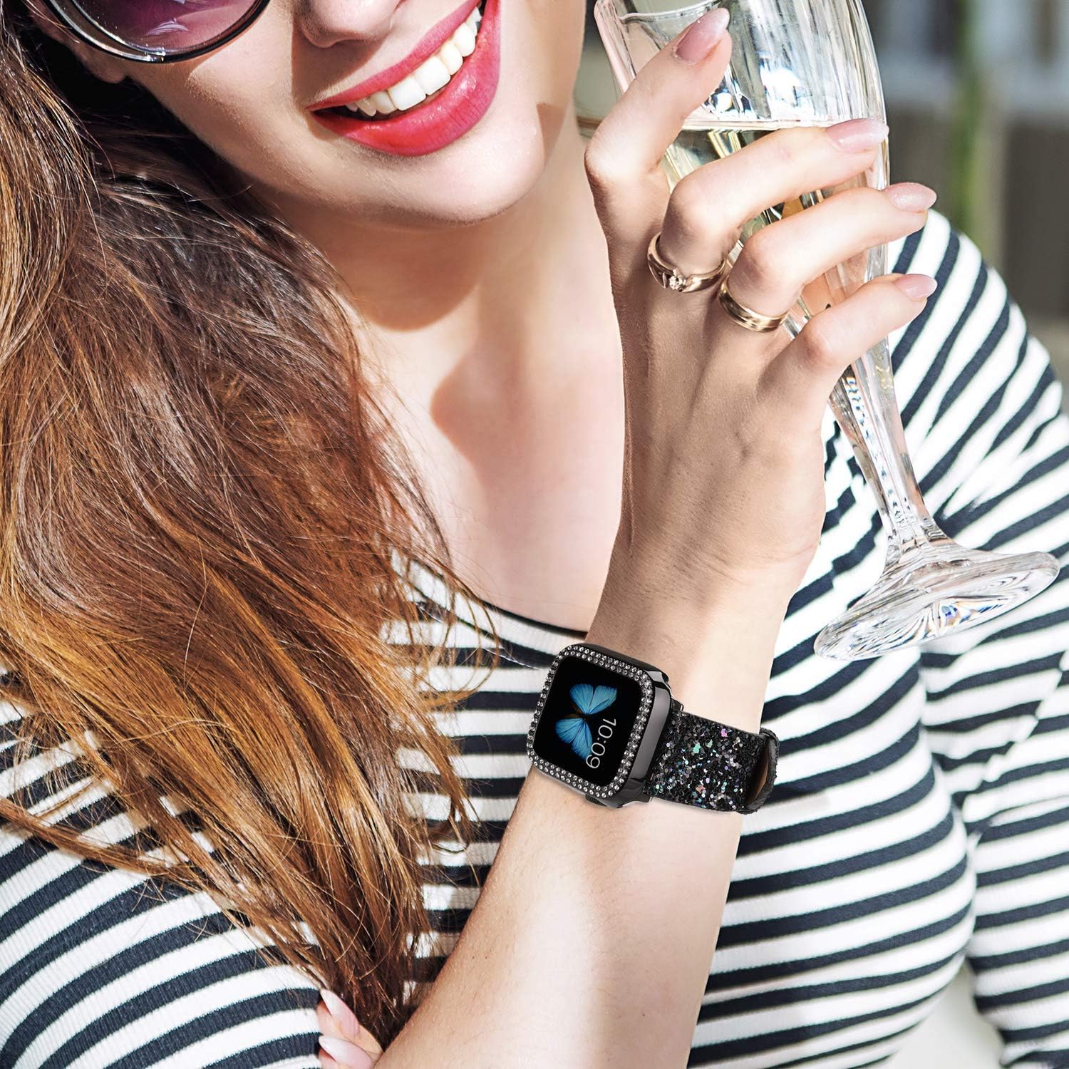 Compatible For Apple Watch Band with Bling Diamond Case 38mm 40mm 41mm 42mm 44mm 45mm 46mm 49mm Ultra 3/2/1, Women Glitter Sparkle Bands For iWatch Band Series 11 10 9 8 7 6 5 4 3 2 1 & SE3 SE2 SE - Image 5