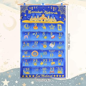 Ramadan Advent Calendar,Ramadan Mubarak Reusable Fabric Advent Calendar 30 Pockets Ramadan Calendar eid Decorations for Gifts