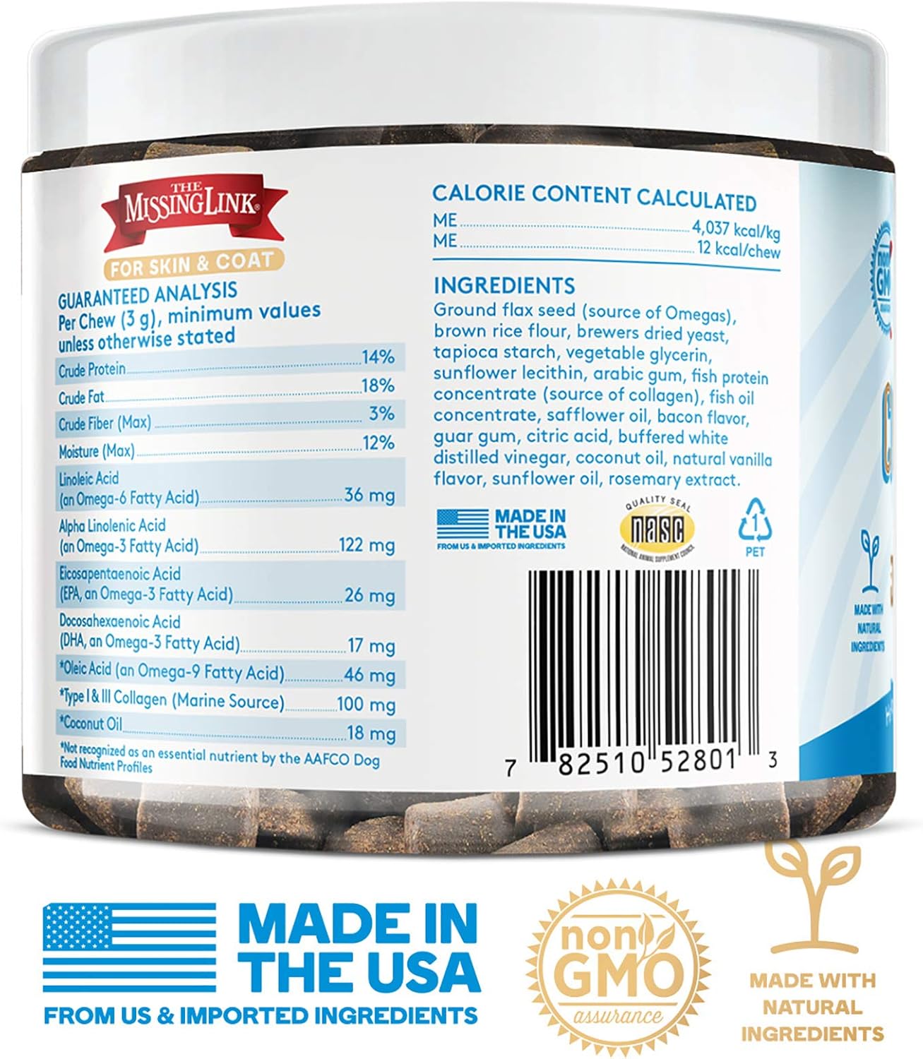 The Missing Link Collagen Care Skin & Coat Soft Chews 60ct - Daily Hair Growth, Healthy Skin & Strong Nails Support for Dogs