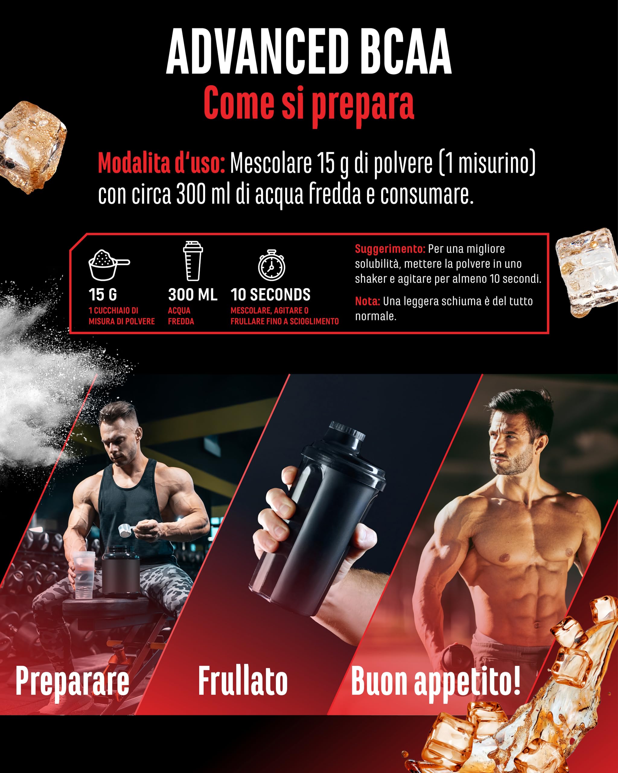 Advanced BCAA in Polvere 450 g - Aminoacidi 2:1:1 con L-glutammina e taurina - BCAA istantanei, ottima solubilità e gusto - Vegano - 30 porzioni (Cola)