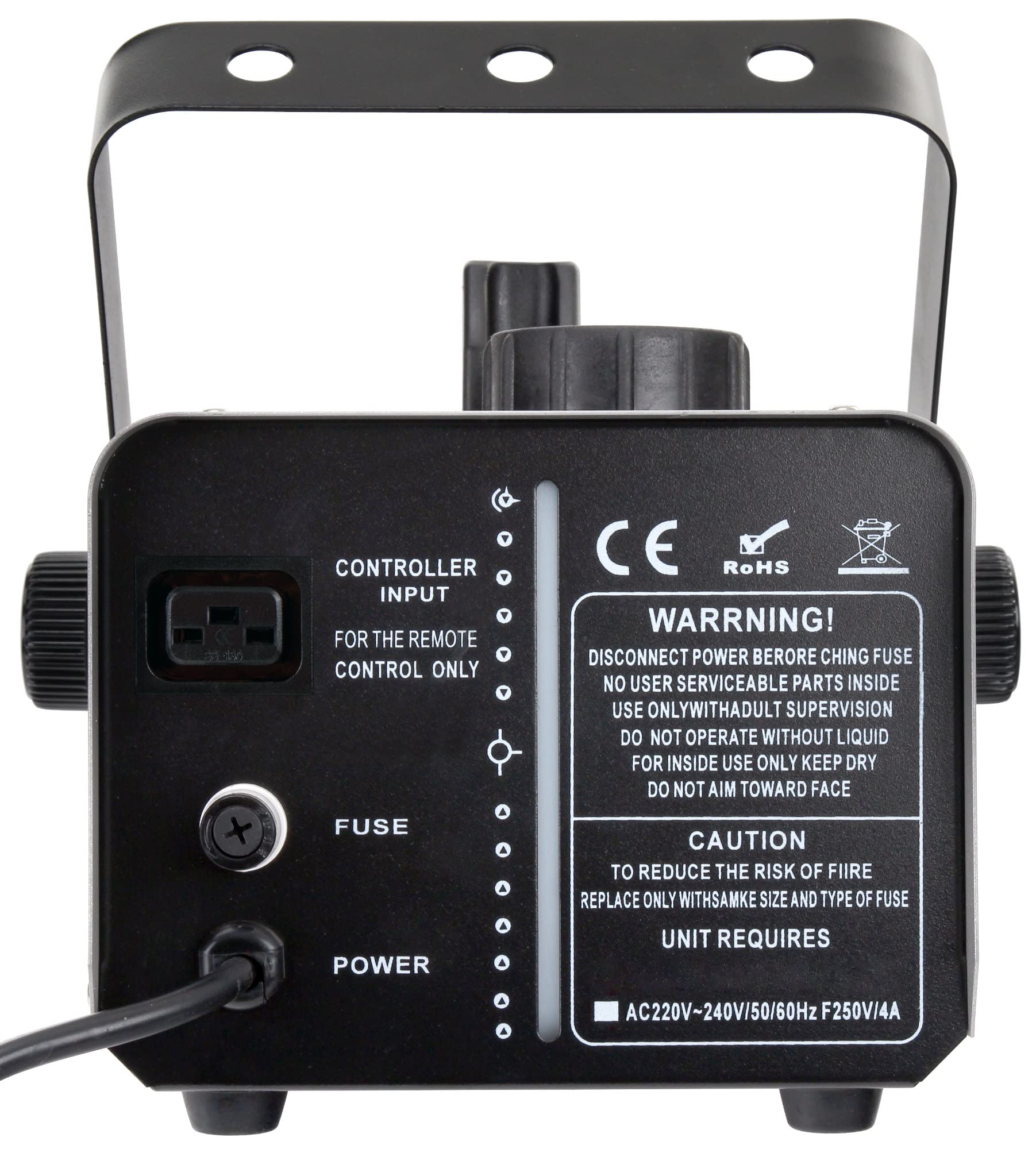 Showlite SM-600 Macchina della Neve incl. Telecomando Wireless + Set 1 L Liquido Neve (Portata Neve: 30 m³/min, Capacità Serbatoio: 1 L, incl. Staffa di Sospensione)
