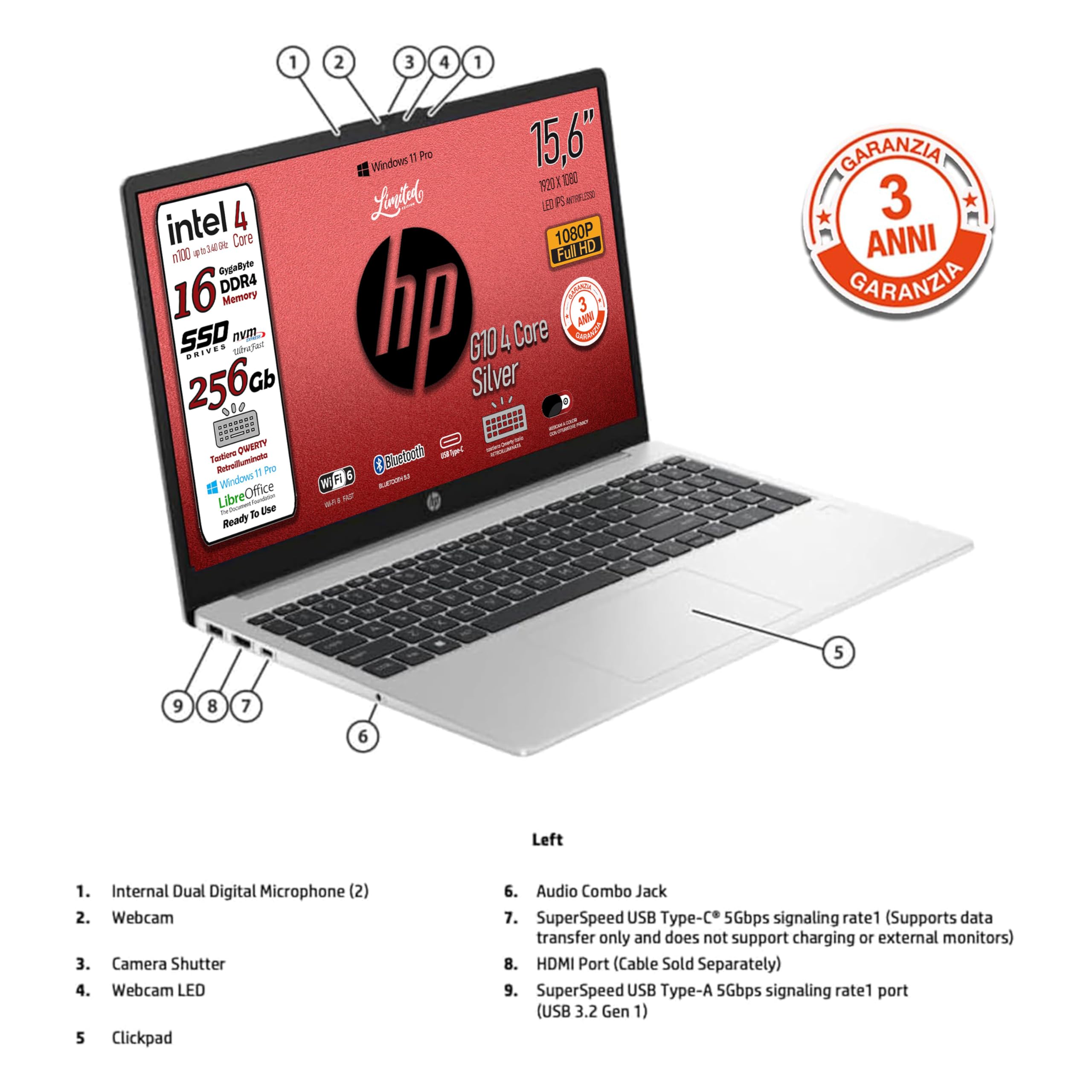 HP Laptop 16 GB DDR4 FHD Intel N4500 - Dettaglio