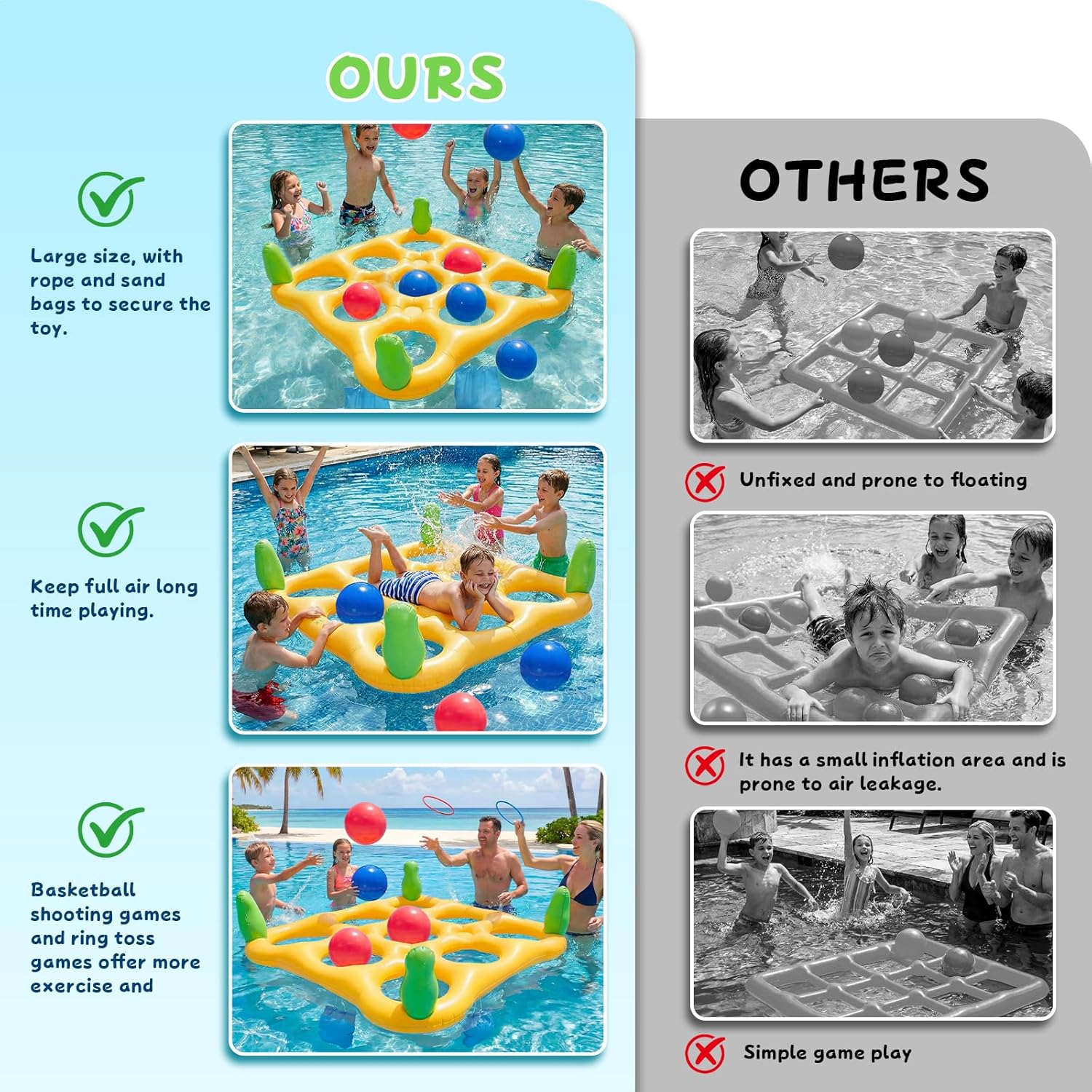 2-in-1 Premium Funny Inflatable Pool Game Modern Frosted Clear Tic-Tac-Toe & Ring Toss Set for Adults & Kids Aesthetic Sage Green/Terracotta Inflatable Water Toys, Beach & Party
