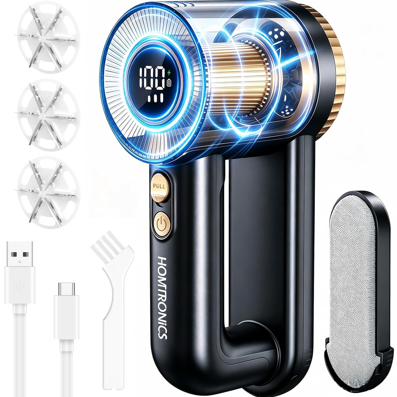 2-in-1 Rechargeable Fabric Shaver, 3 Extra Blades, 3-Speed Lint Remover